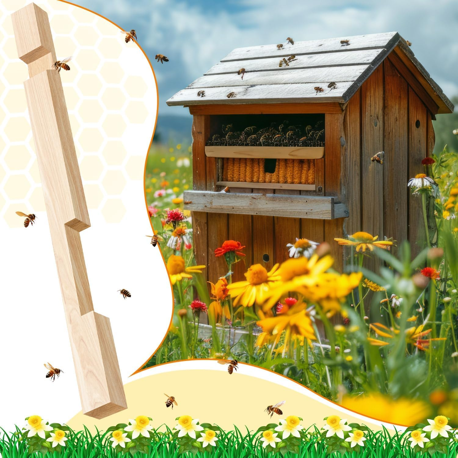 4 PCS Beehive Entrance Reducer, Wood Hive Entrance Protector Wood Bee Hive Entrance Reducer for 10 Frame Beehive Beekeeping Supplies