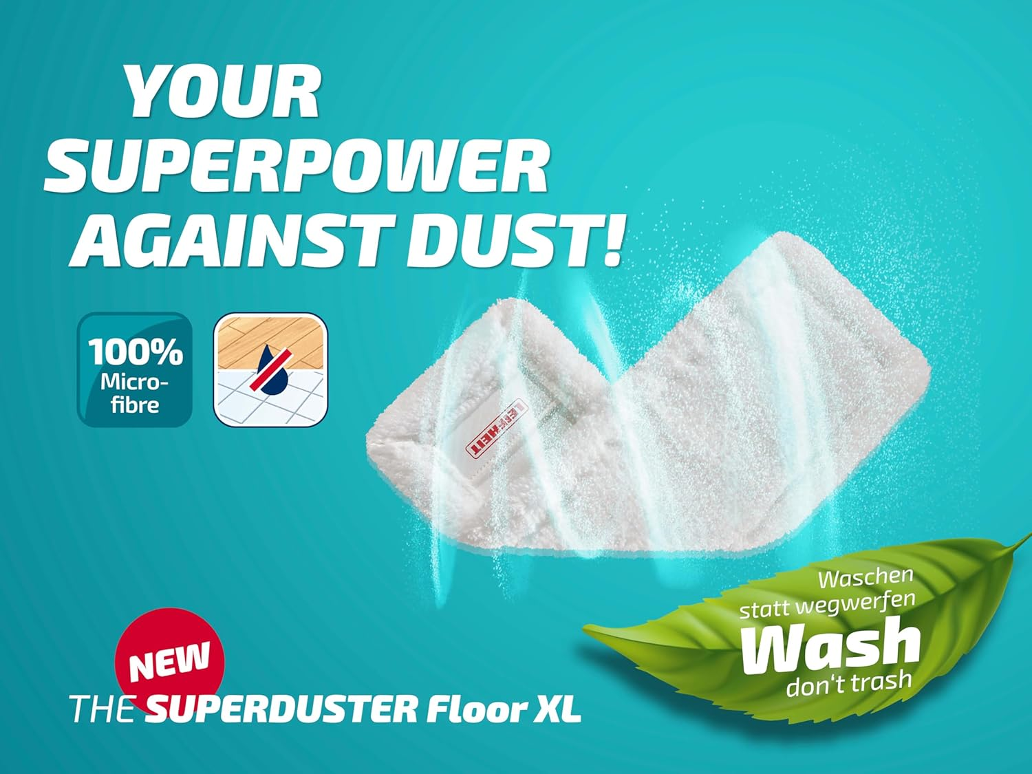 Leifheit Superduster Floor XL Dust Cover, Washable Dust Mop Floor with Microfibre Cover, Dust Mop Dry for Tiles, Laminate or Parquet Flooring image number 2