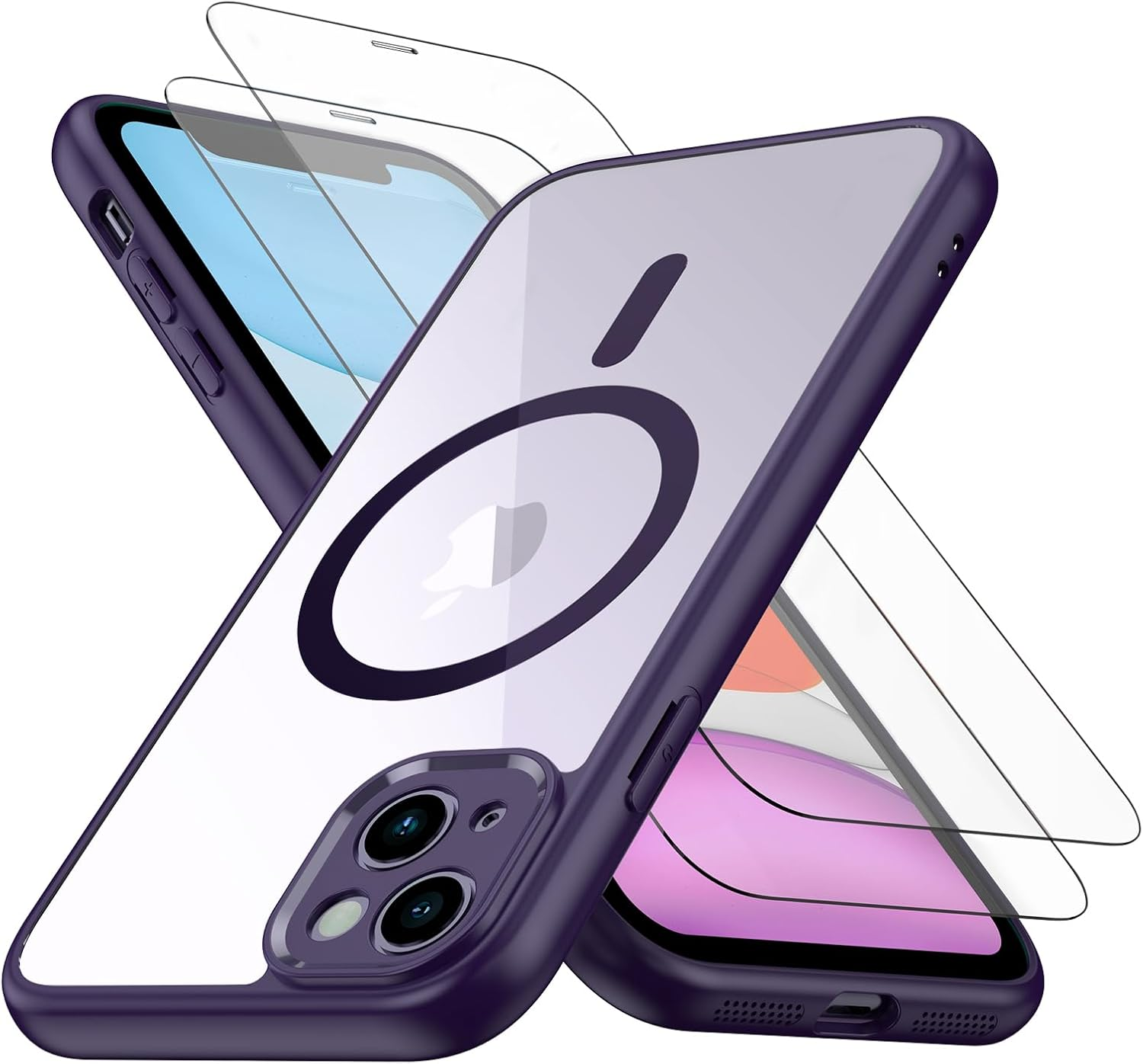 Magnetic Case for Iphone 11 6.1 Inch,Compatible with Magsafe,[2-Pack Tempered Glass Screen Protector] Full-Body Shockproof Protective,Camera Protection Bumper Slim Phone Cover (Black)