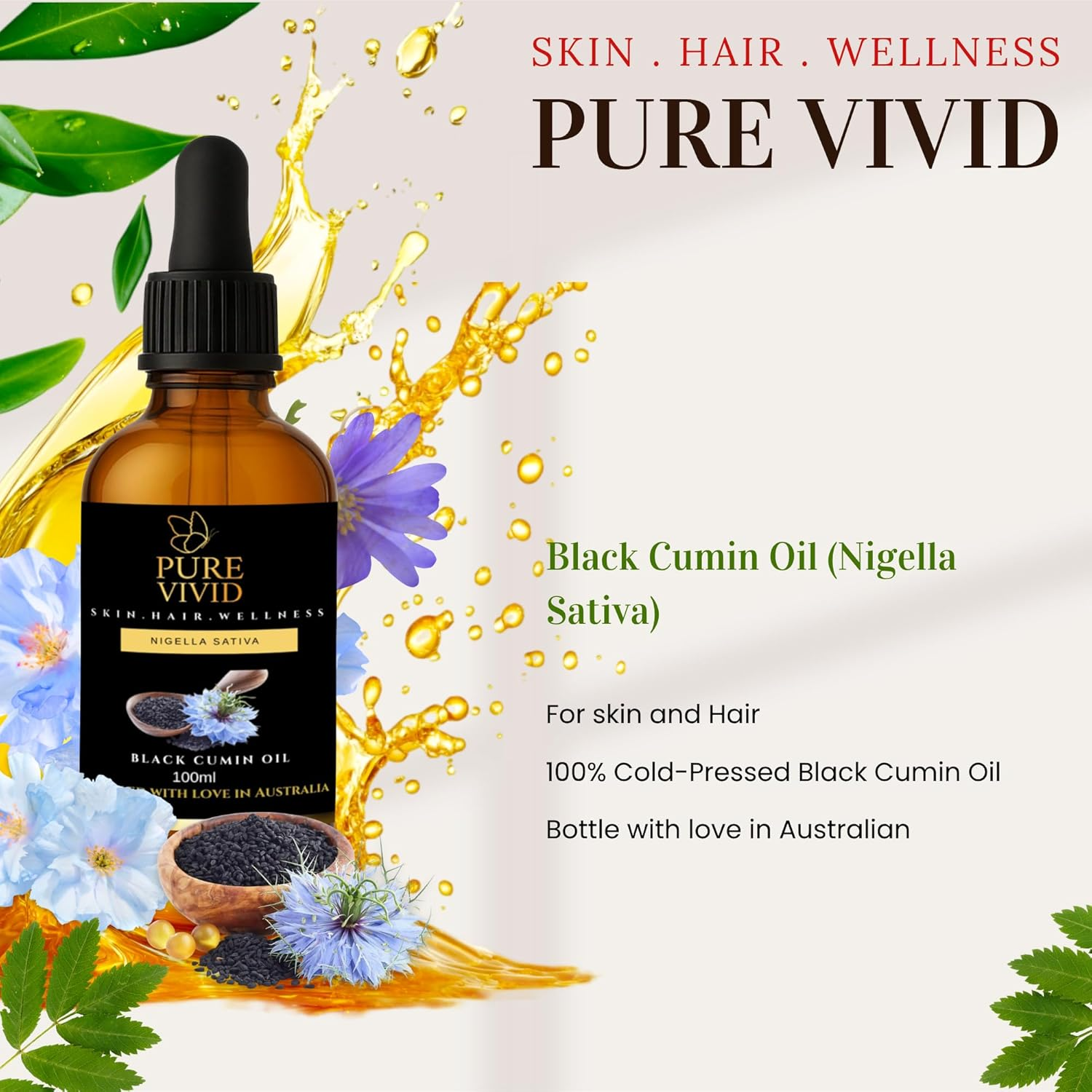 Pure Black Seed Oil (Nigella Sativa) 100Ml &ndash; Cold Pressed Unrefined Black Cumin Oil for Skin & Hair Care, Cosmetic Grade, Unscented image number 6