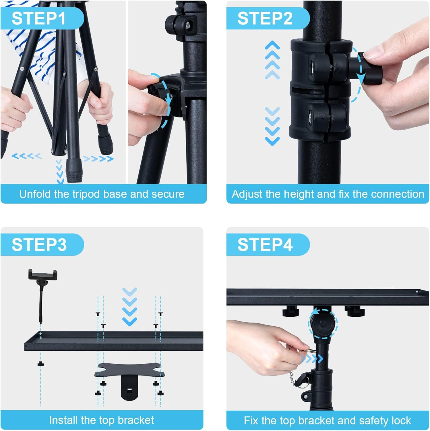 LXJNFAC Projector Stand Tripod from 23" to 46", Laptop Tripod Stand Height Adjustable with Gooseneck Phone Holder, Laptop Floor Stand for Office, Home, Stage, Studio, DJ Racks Holder Mount image number 2