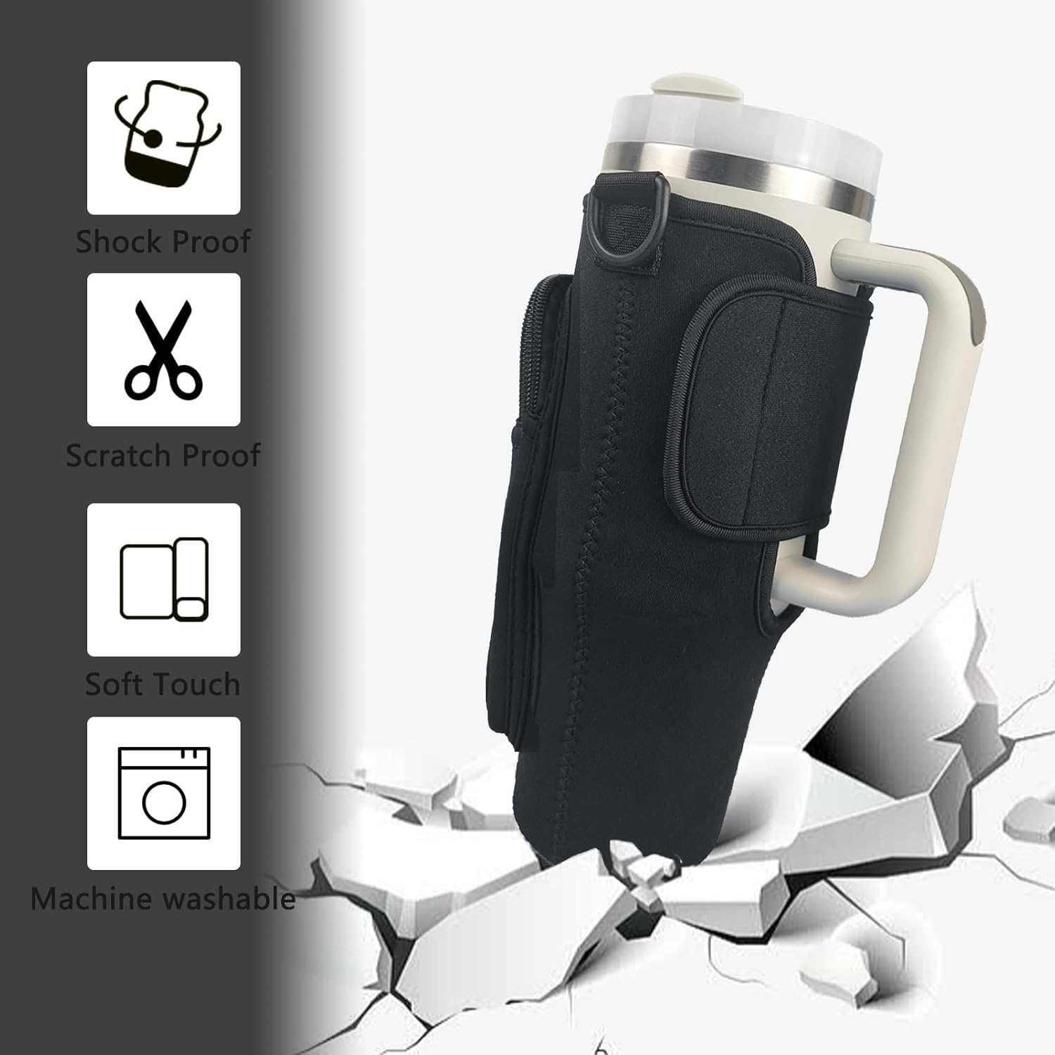 Stroller Cup Holder Compatible with Stanley,Stroller Cup Holder with Adjustable Strap and Pouch Taking Everywhere,Accessories for 30/40Oz Stanley Cup