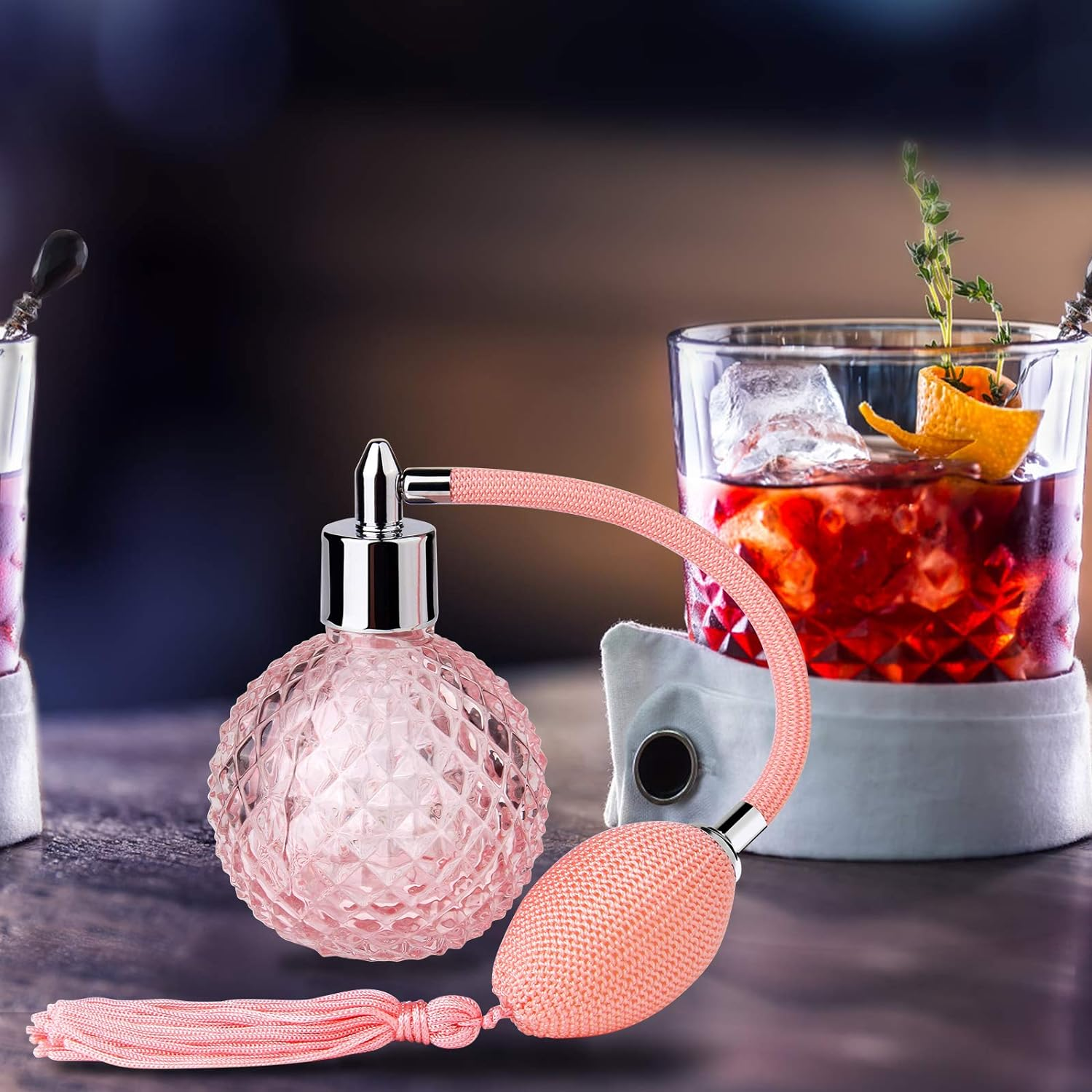 Lamoutor Vintage Perfume Spray Bottle 100Ml Pink Vintage Refillable Perfume Bottle with Long Tassel