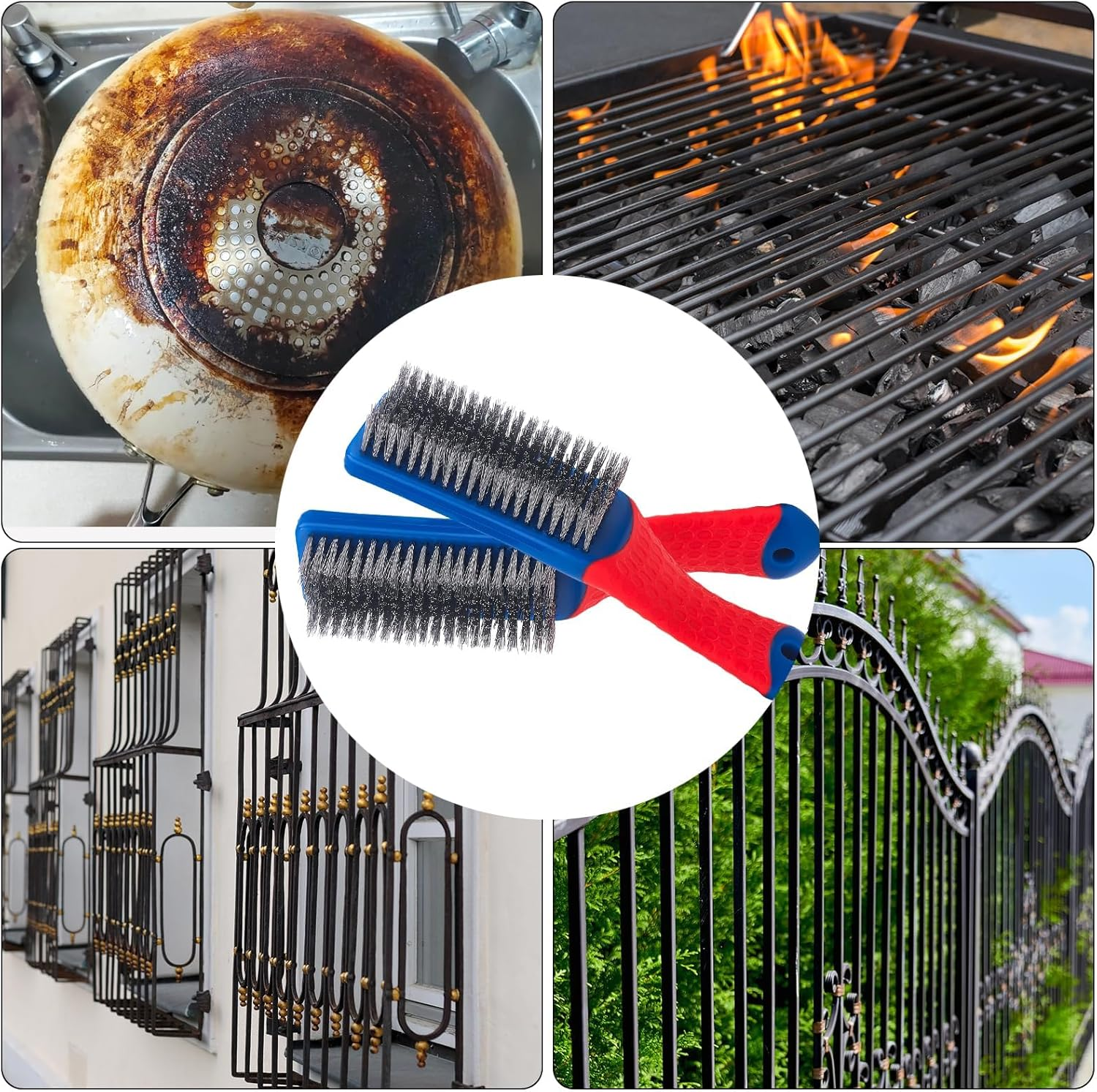 Wire Brushes for Cleaning,Steel Brush Heavy Duty Carbon Steel and Stainless Steel Wire Scratch Brush with Rubber Covered Handle,2 Pcs image number 6