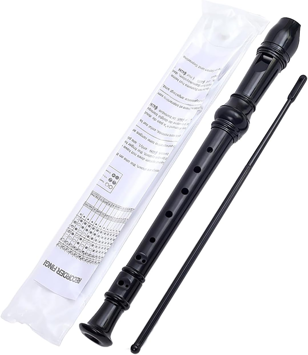 8Hole Descant Soprano Recorder, German Style Treble Flute, Plastic Clarinet with Fingering Chart, Instructions, Cleaning Rod and Bag - Pink