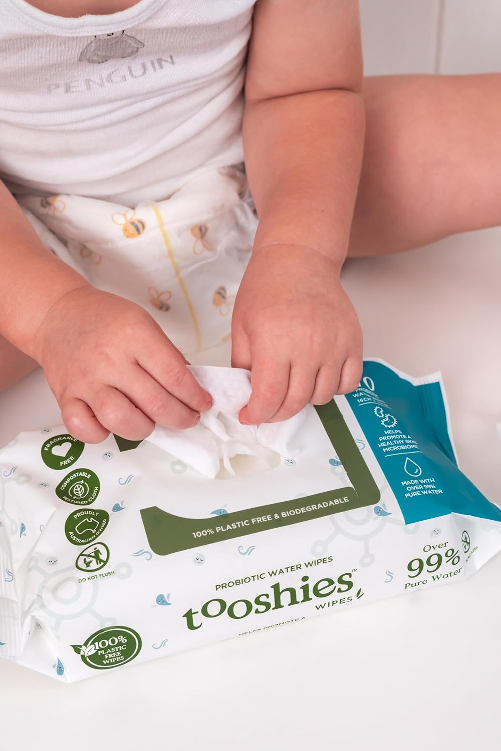 Tooshies Wipes | Probiotic Water Wipes | 100% Plastic Free | Biodegradable | Fragrance Free | 16 X 70Pk (1120 Wipes) image number 6