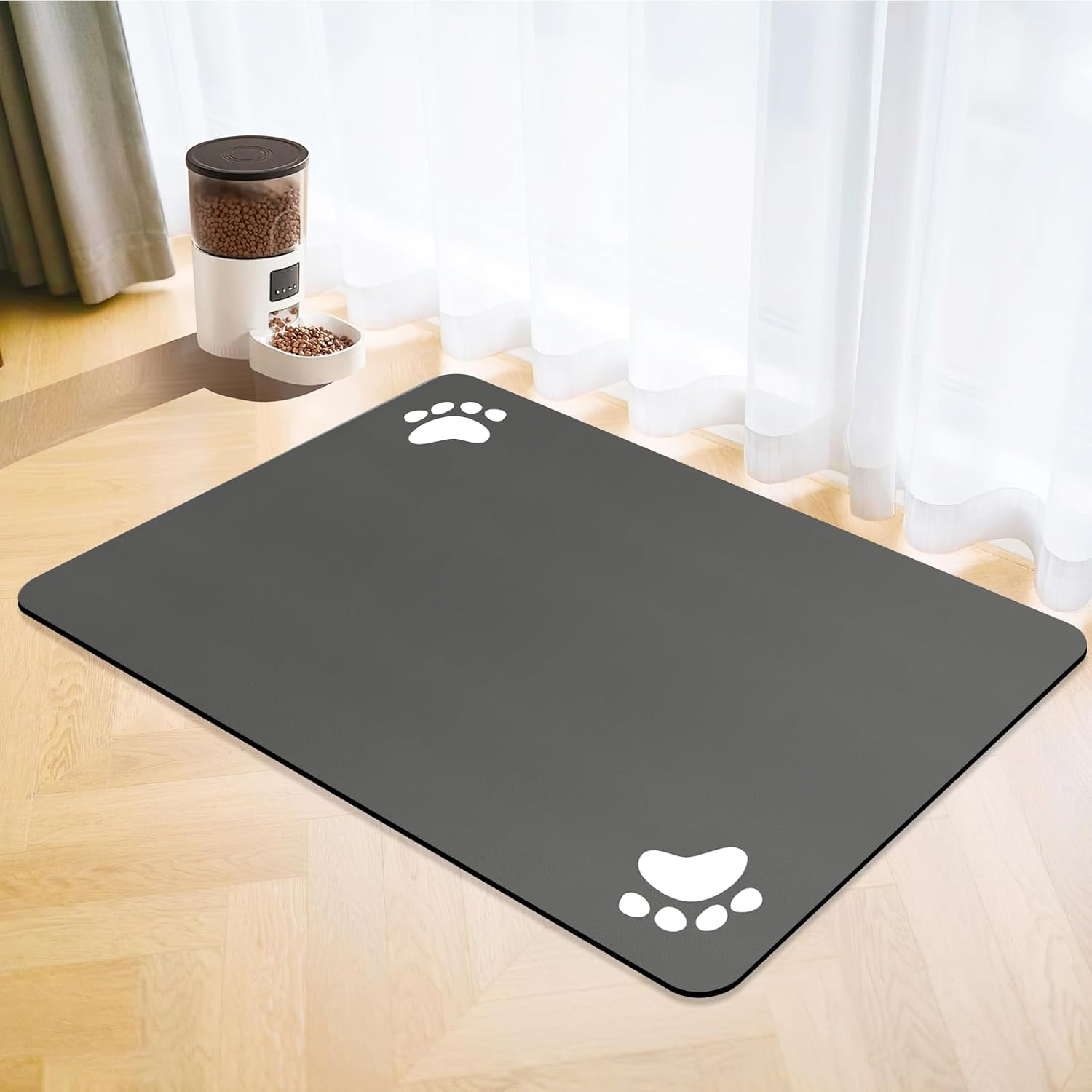 Pet Food Mat,Non-Slip Dog Food Mat, Feeding Mat Quick-Dry Dog Mat for Food and Water Bowl,Pet Placemats for Cat (Dark Gray, 40X60Cm)