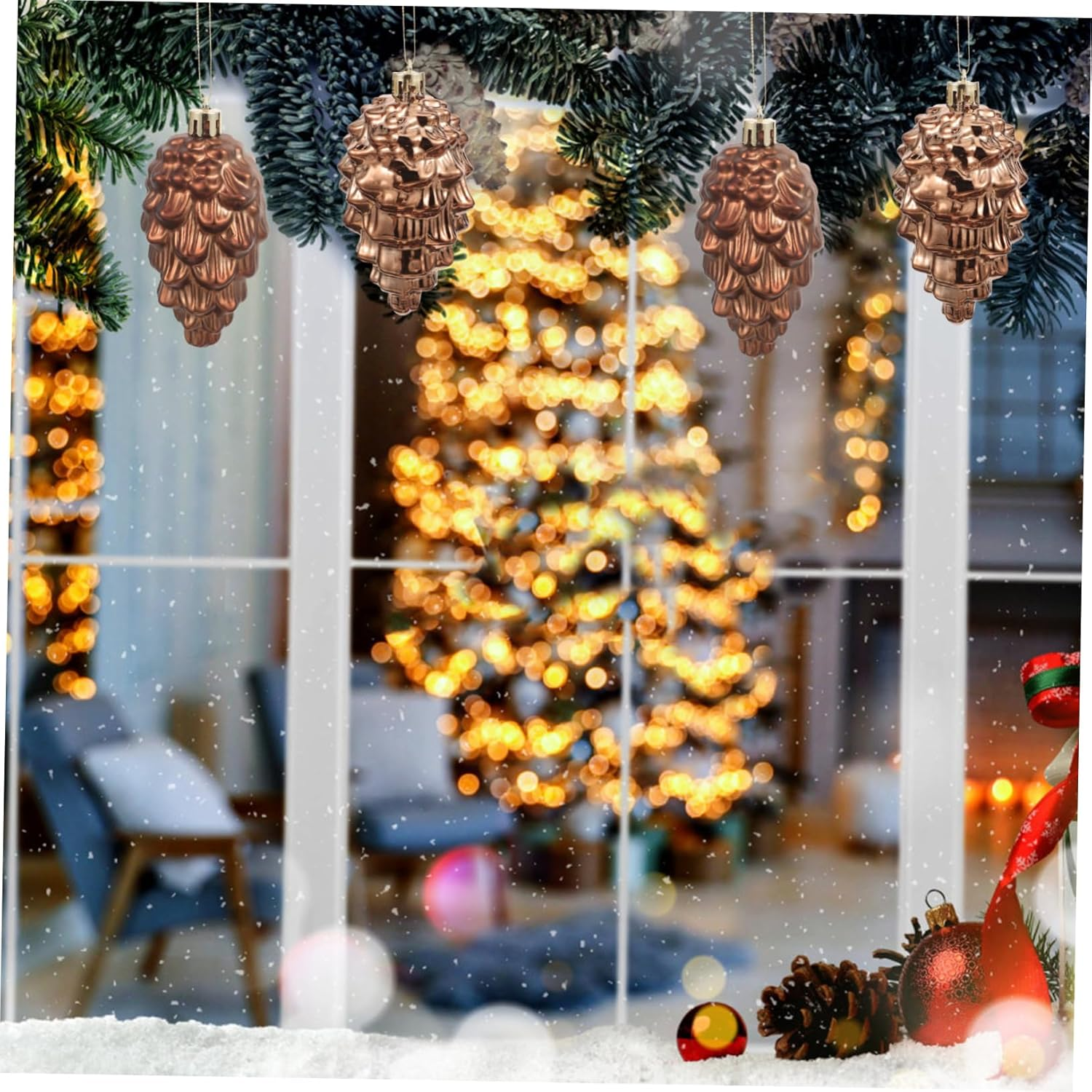 Plastic Christmas Tree Pine Cones Ornaments 8 Pack Warm Cozy Easy to Hang Festive Decor for Your Home image number 5