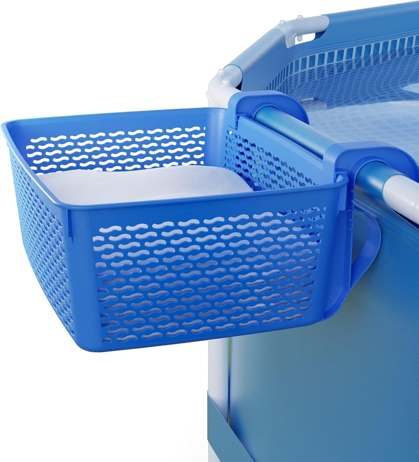 Carrie Box Poolside Storage Basket, Recycled Plastic, Pool Cup Holder, above Ground Accessories, for Most Frame Pools, Europe Made, Fits 2.3 Inch or Less Top Bar Charcoal