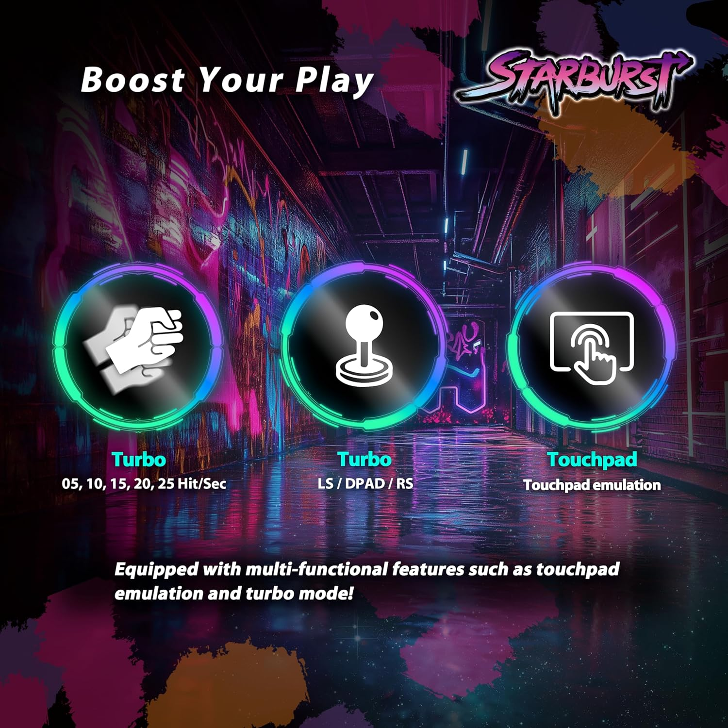 Brook Fighter Starburst All-Button Arcade Controller for PS5, PS4, Xbox Series X|S, NS & NS2, PC &ndash; Hot-Swappable Switches, RGB Lighting, Adjustable Angles, Tournament-Grade Performance image number 3