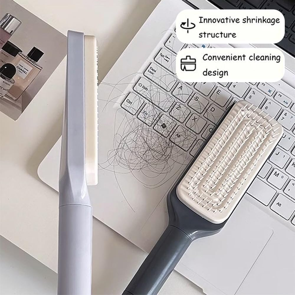 LEDON Rotating Lift Hair Comb - One-Button Cleaning Women Telescopic Massage Comb with Air Cushion, Anti-Static & Tangle-Free Design for Smooth Detangling & Styling (Purple) image number 2