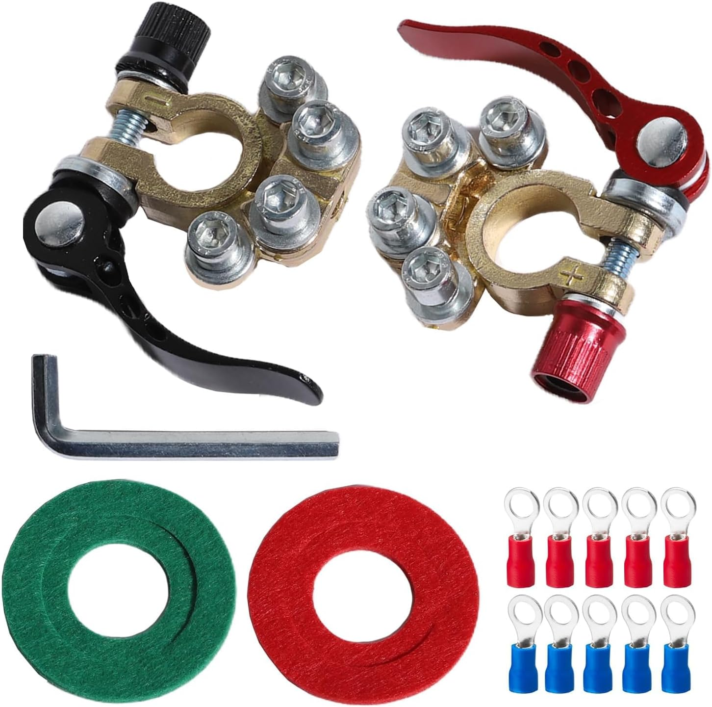 Car Battery Terminal Connectors Quick Release Clamp 4 Way Positive Negative anti Corrosion Washer Hex Wrench for SAE/JIS Type a Posts image number 4