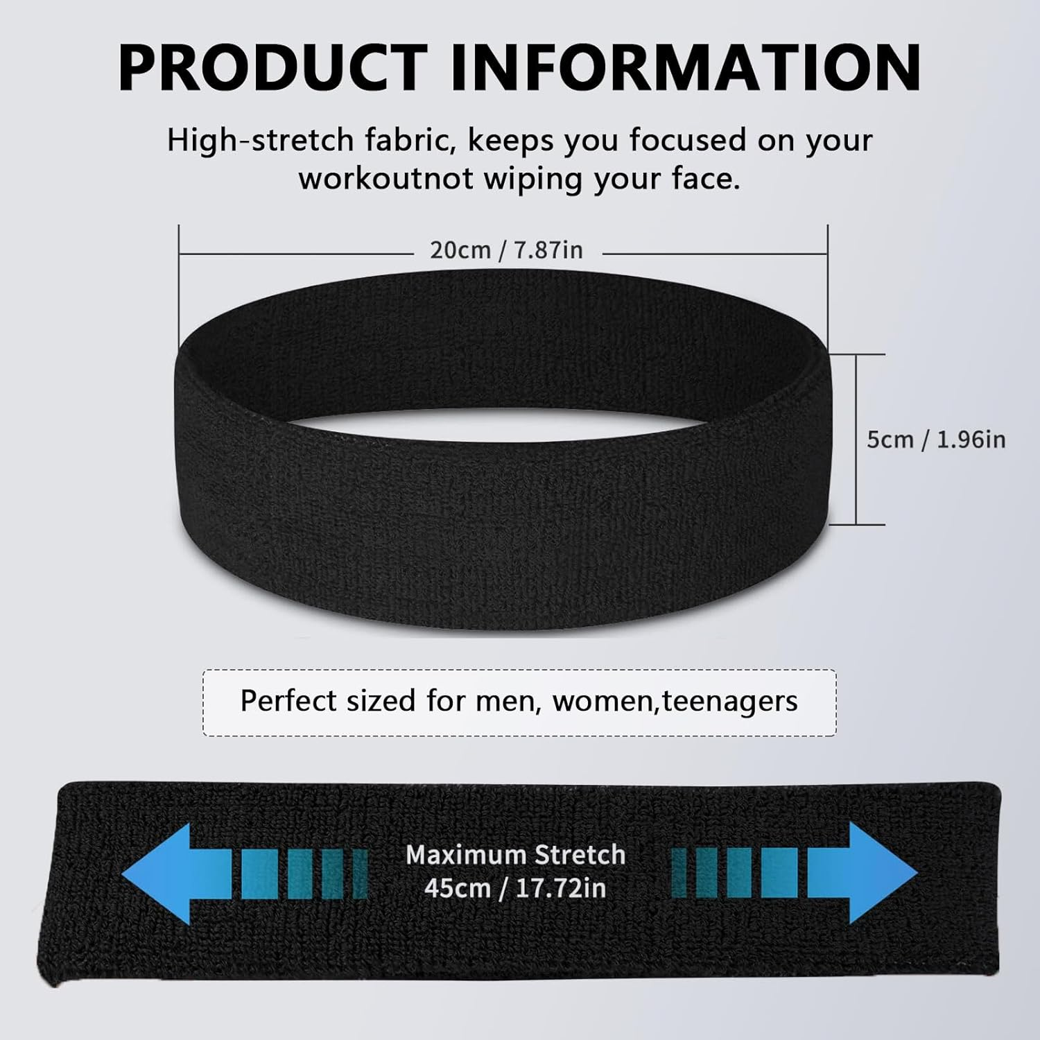 Unron 6PCS Sweat Band Sports Headband for Men & Women, Elastic Running Gym Headbands, Breathable, Quick-Drying, Compatible with All Head Sizes-Unron image number 2