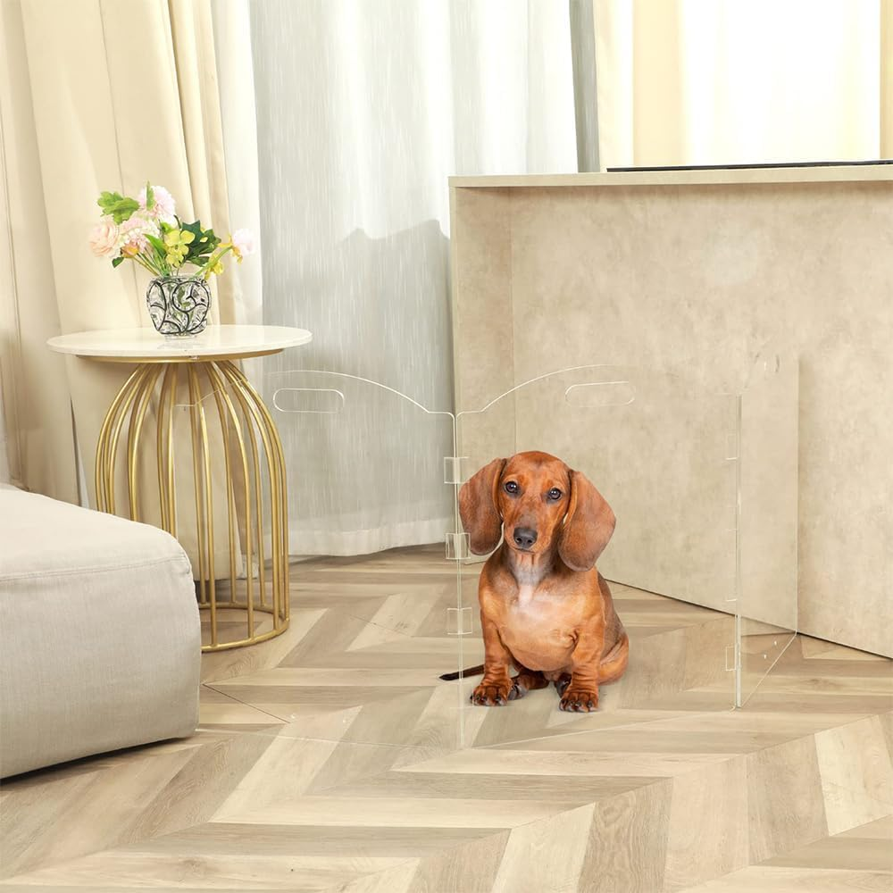 QYINXIU Acrylic Dog Playpen, 3 Panels Foldable Clear Dog Gate Indoor with Handles, Free-Standing Pet Fence for Doorways Dog Pen for Medium Dogs Puppy Cat Rabbit Accessories-60X24Inch image number 1