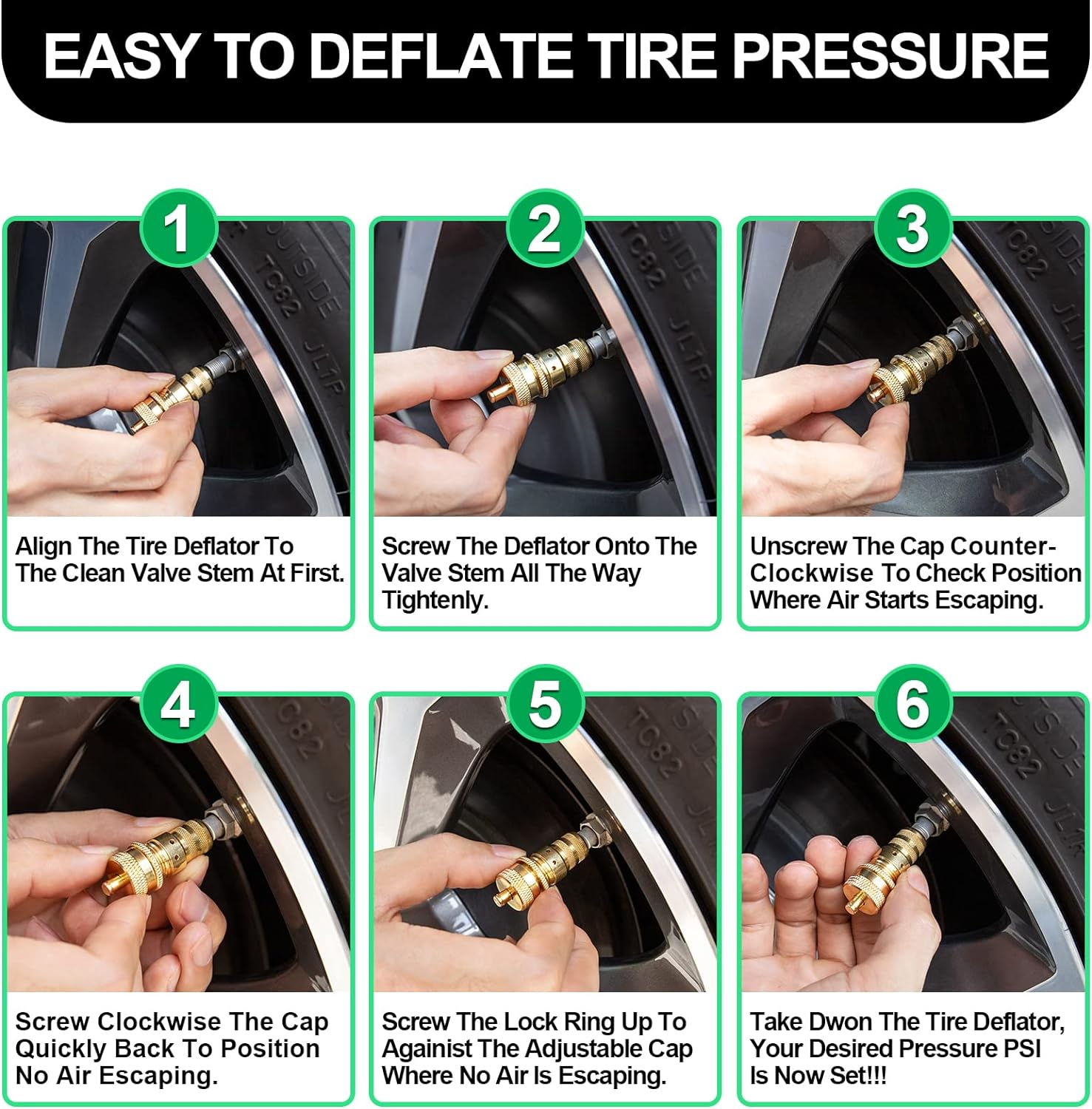 Spurtar 6-30 PSI Tire Deflator Kit, 4 Pack with Storage Bag, Offroad Accessories for Jeep, Car, Truck, Motorcycle, and ATV Tires