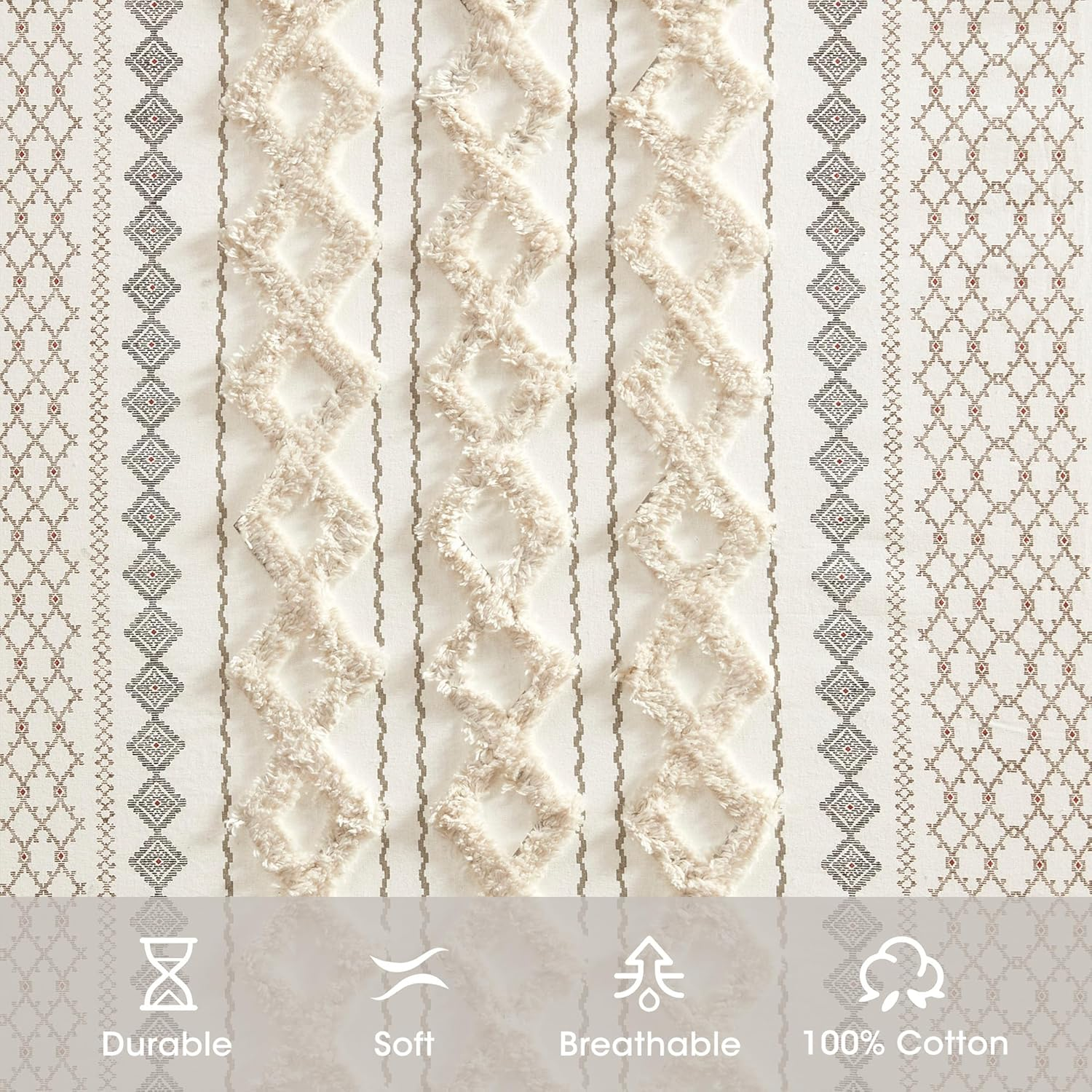 INK+IVY Imani 100% Cotton Single Panel Curtain Tufted Chenille Stripe Geometric Print Mid-Century Look Rod Pocket Top Drape for Living Room, Privacy Window Treatment for Bedroom, 50" X 84", Ivory image number 6