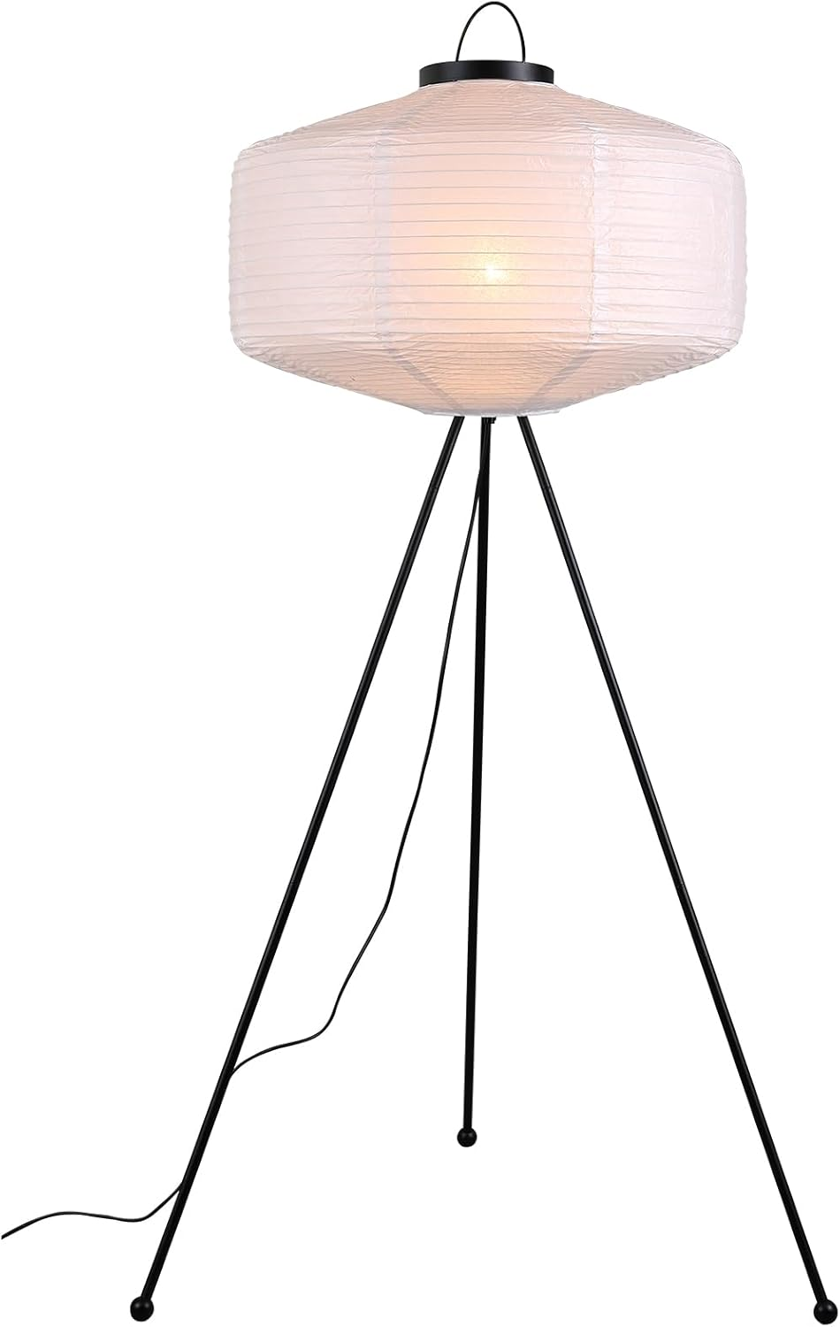 Lexi Lighting Seren Tripod Floor Lamp, White Paper Shade with Black Metal Base, Overall Height 136Cm, Vertical Lantern Light, Artistic Tall Standing Lamp for Homestay, Hotel, Household Decor image number 5