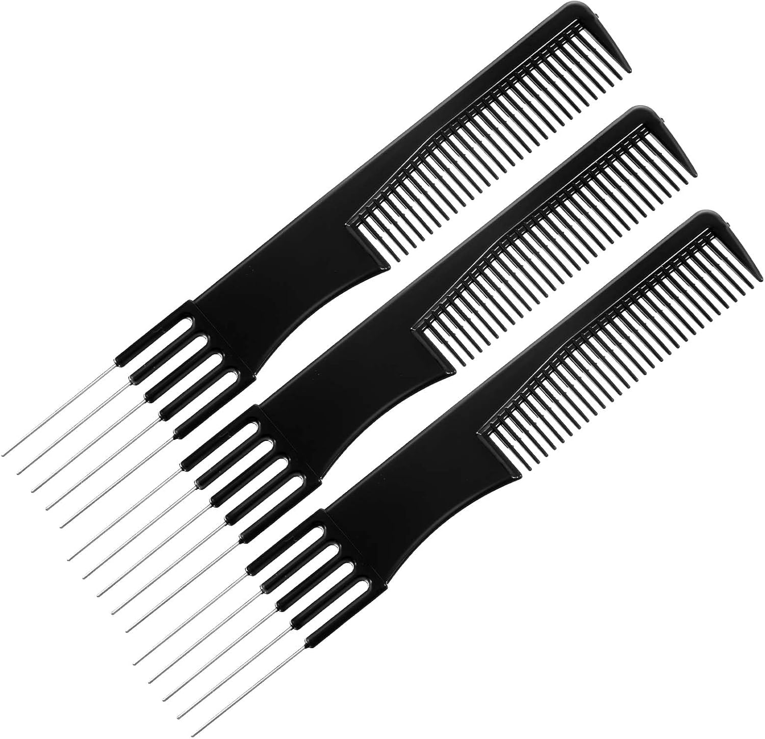 Thinp 3 Packs Comb with Metal Pick,Teasing Comb Pick Comb Lifting Fluffing Comb with 5 Stainless Steel Pins Hair Picks for Women Teasing Comb for Fine Hair Women Most Hair Types(Black)