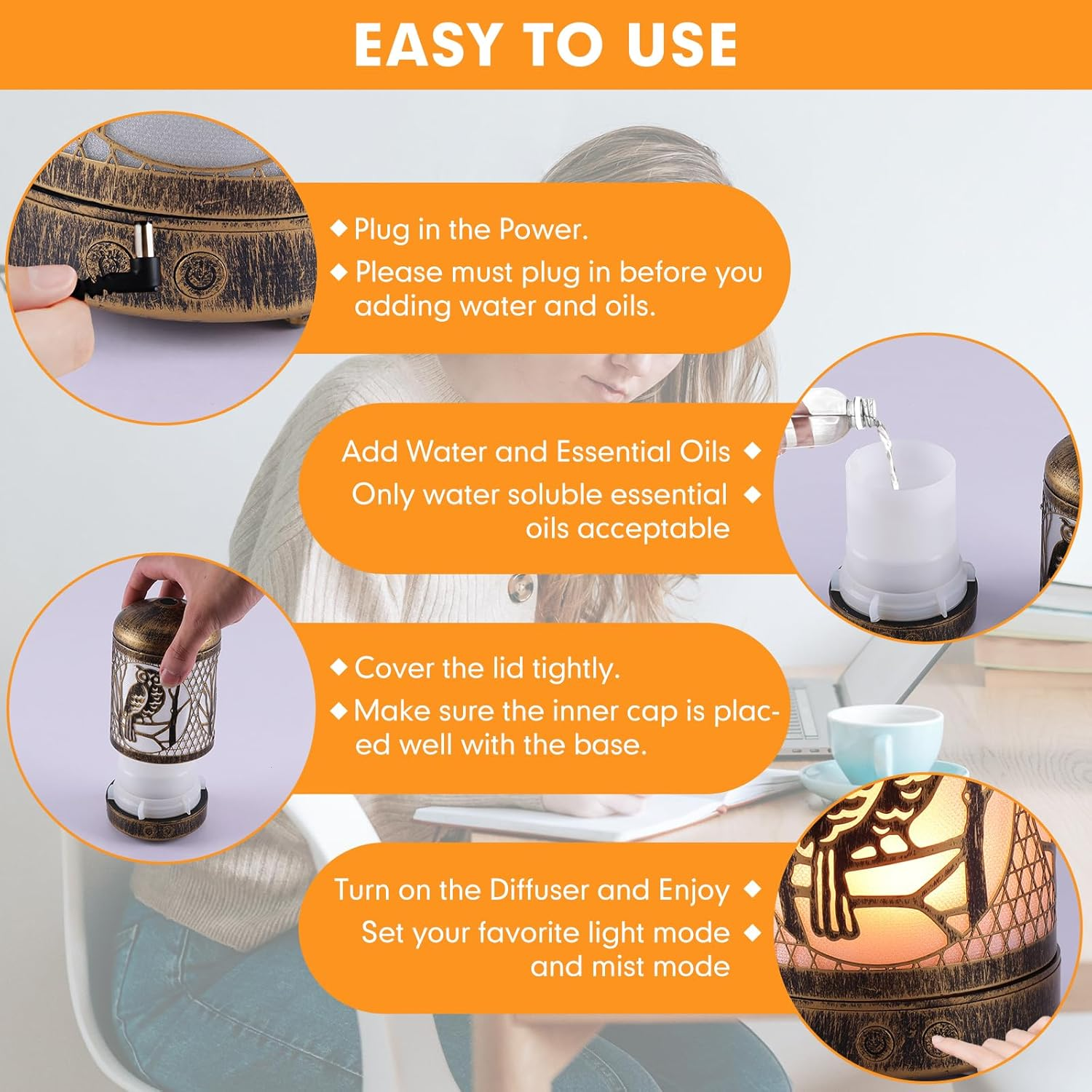 Owl Essential Oil Diffuser,Aromatherapy Diffuser Air Led Diffuser Infuser Aroma Diffuser Small Light Mini Diffuser Oil Machine Essential Oils for Diffusers for Home Large Room Office image number 4