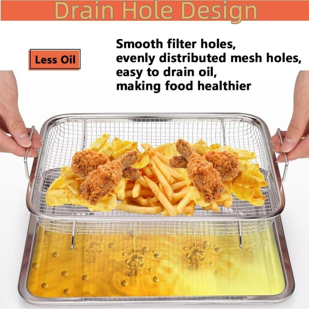 HIDOSNG 1PCS Air Fryer Basket Tray for Oven, Large Crisper Tray and Basket Stainless Steel, Air Fryer Rack Roasting Basket for Chicken Fries Bacon (Silver) image number 1