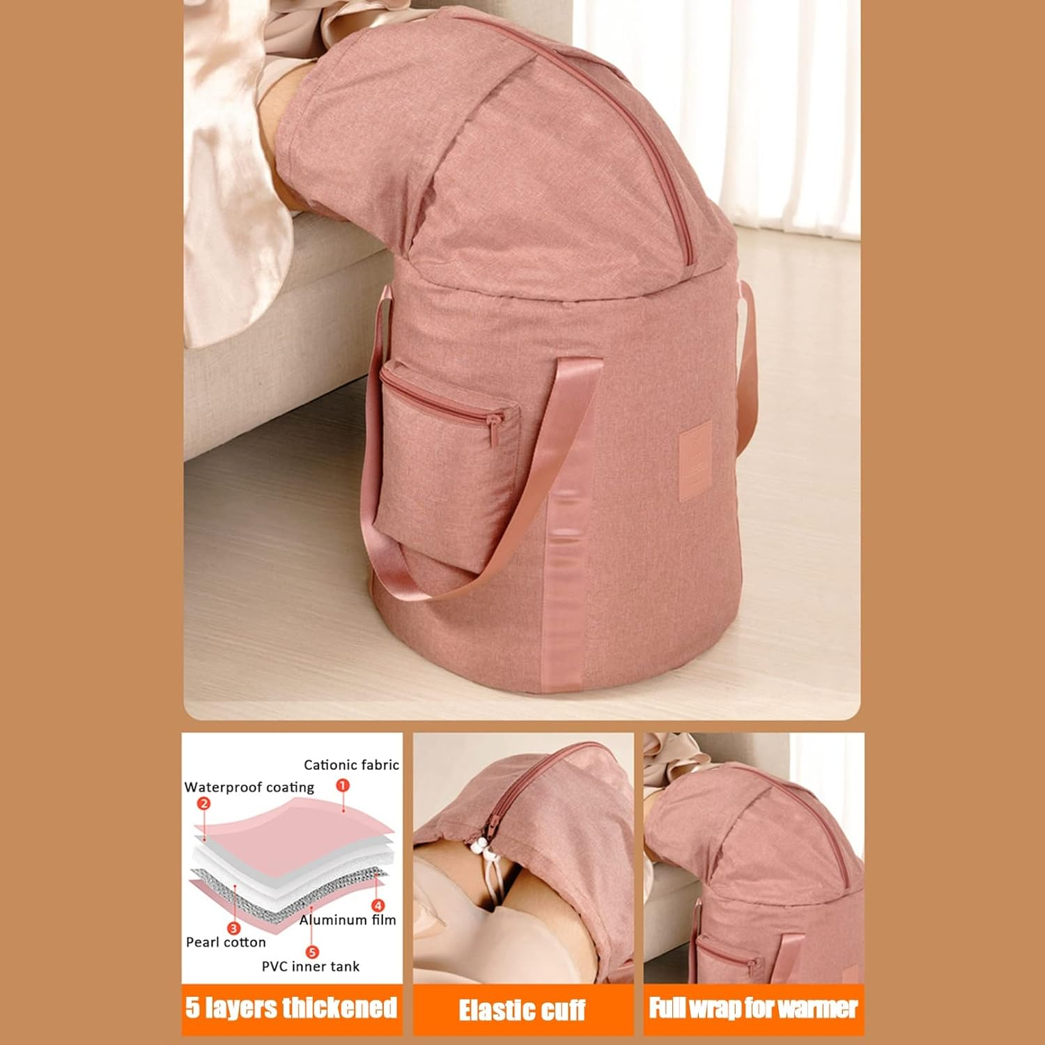 Collapsible Foot Basin with Handles, Zipper Portable Foot Soak Tub, Large Capacity Home Pedicure Foot Spa Bucket for Travel, Camping Washing (Color : Beige, Size : 72X32Cm) image number 2