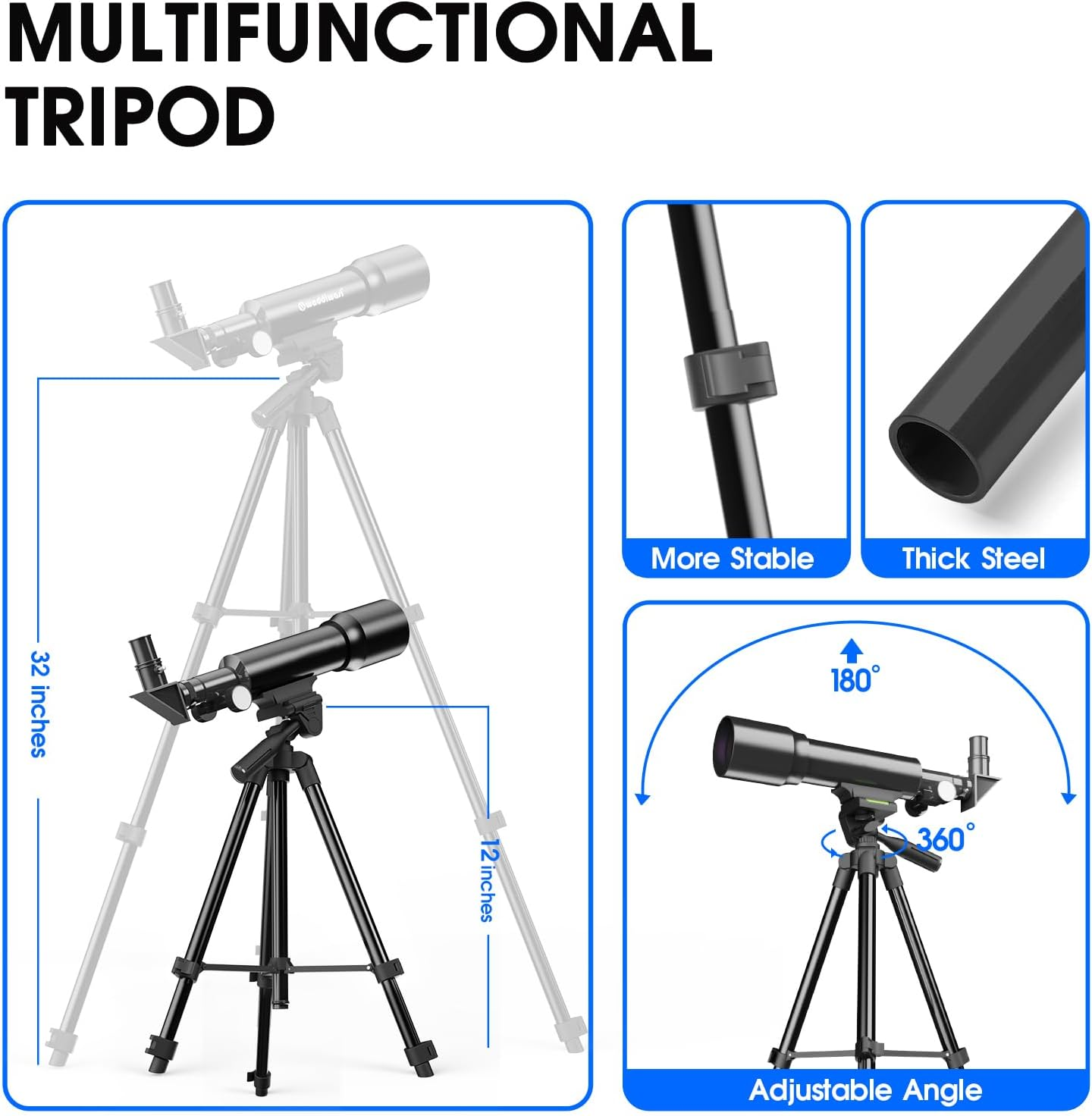 YUANZIMOO Telescope 50Mm Aperture 360Mm AZ Kids Adults Beginners with Tripod Black image number 3