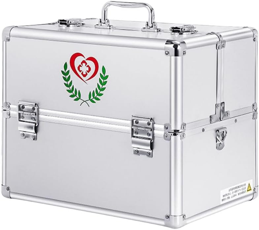 Multi-Layer Aluminum Double-Opening Medicine Box Storage Organizer Medical Kit Emergency First Aid Container Silver
