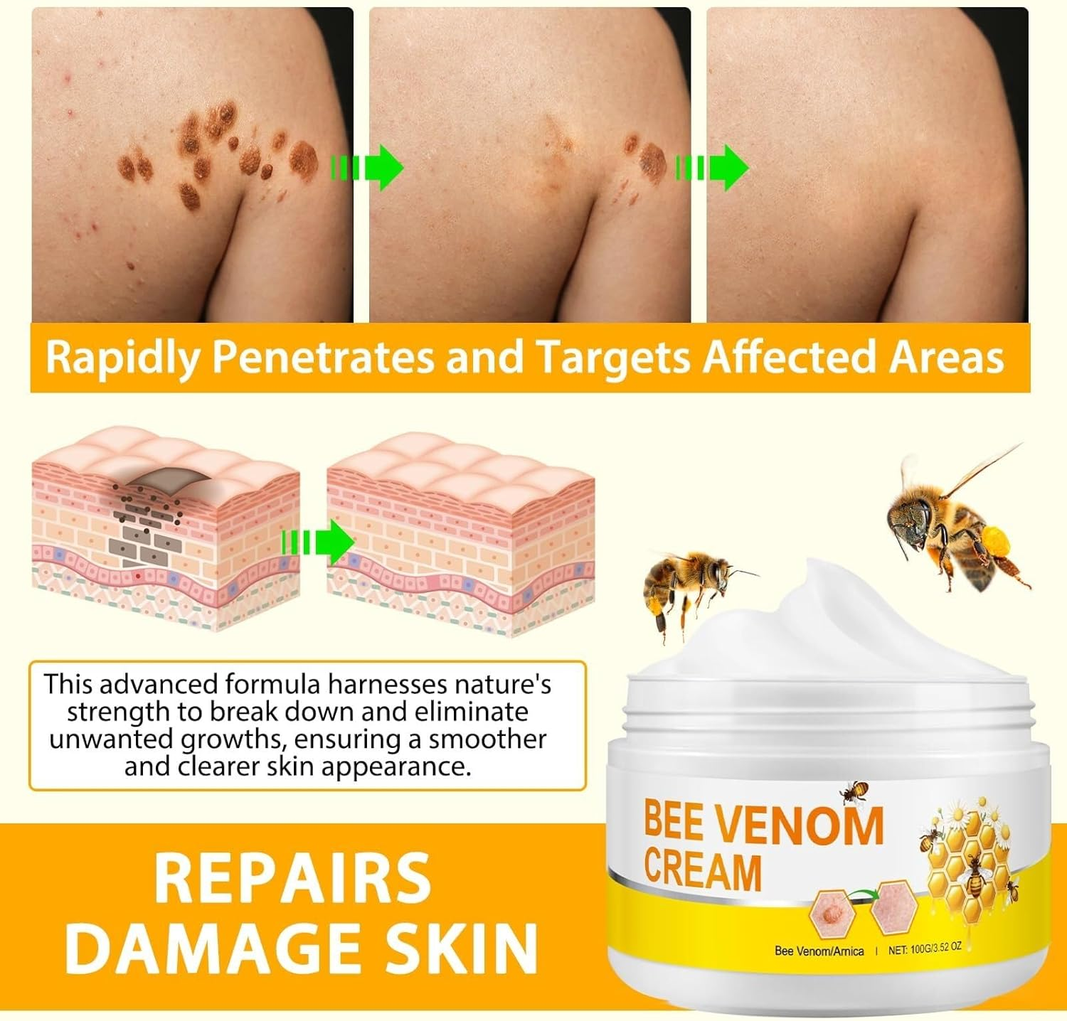 Bee Venom Cream, Natural Bee Venom Repair Cream,2025 New Bee Venom Skin Cream, Professional Gentle Bee Venom Gel for All Skin Types 100G(1Pack) image number 4