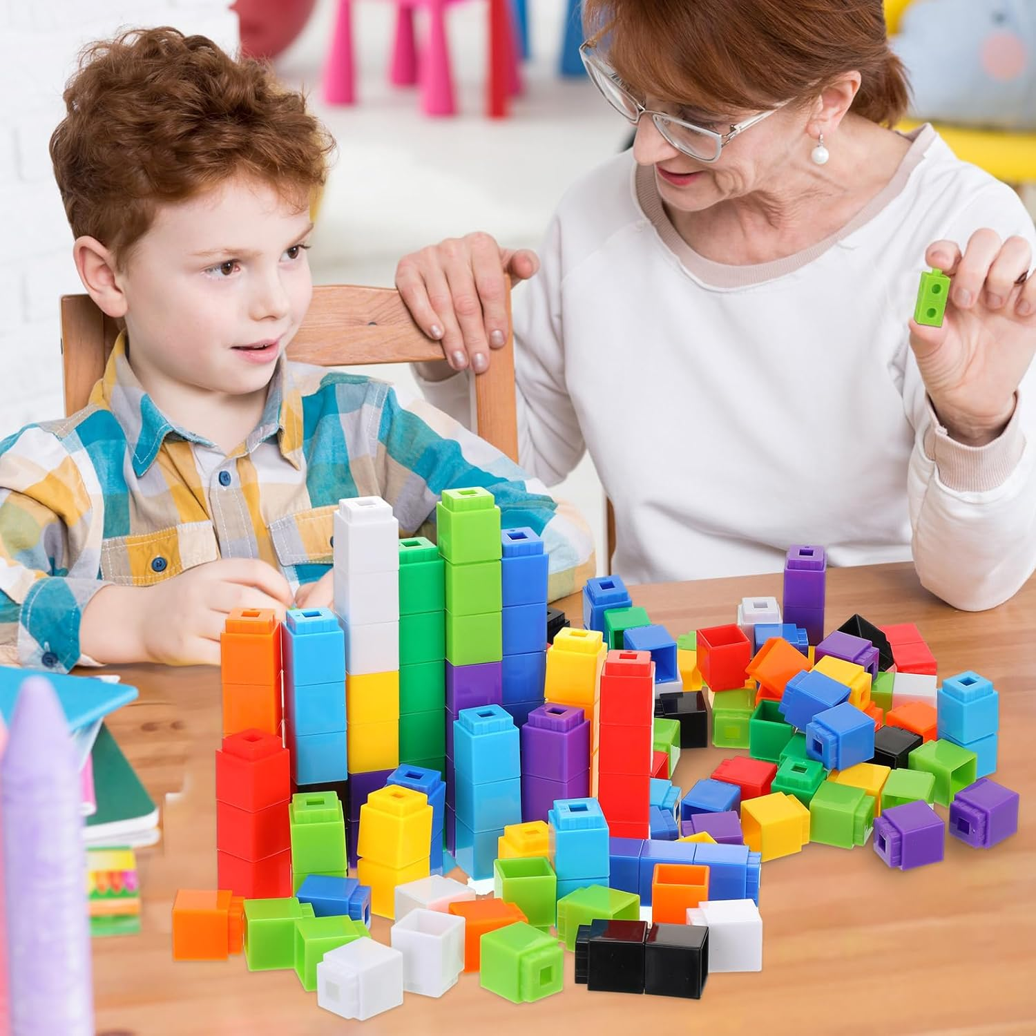 Jenaai 200 Pieces Linking Counting Cubes - Plastic Math Blocks, Colorful Manipulatives for Classroom Learning, Preschool Activities for Boys and Girls (Simple Style) image number 3