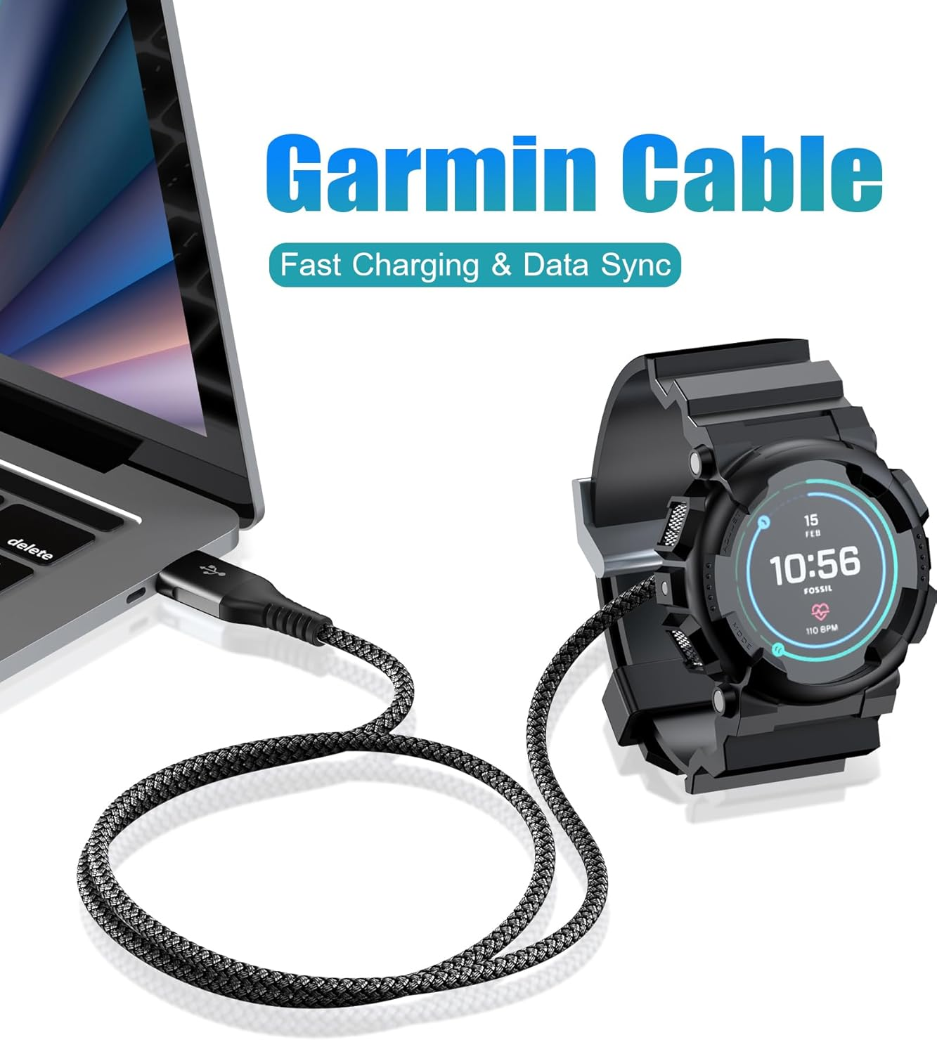 Garmin Watch Charger Cable [2-Pack,1.2M] Compatible with Garmin Fenix 5 5S 5X 6 6S 6X plus Pro 7 7S 7X 8, Forerunner 945 45 45S 245 Music,Approach S10 S40 S60 G12 S12 S42,V&iacute;voactive 3 4 4S-Black - Blue image number 4