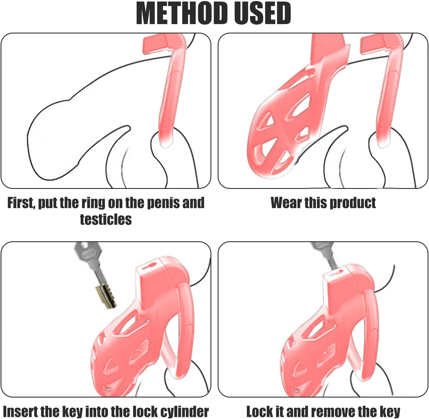 Chastity Cage for Men - Lightweight 3D Printed Honeycomb Penis Cage with 3 Sizes Rings, Invisible Lock & 2 Keys | Body-Safe Resin & ABS | Bondage, Abstinence, SM Sex Toy (Pink) image number 6