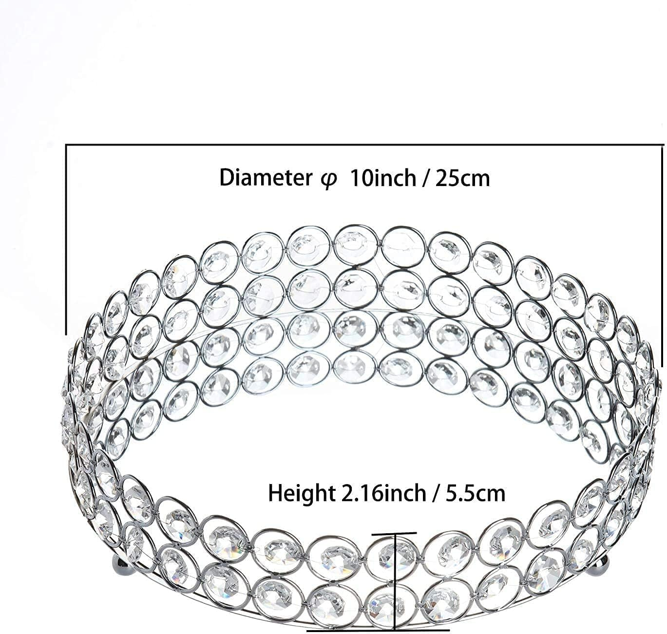 Feyarl Crystal Jewelry Tray Cosmetic Organizer round Tray Mirrored Decorative Trays for Perfume Bottles, 25Cm (Silver) - Silver image number 6