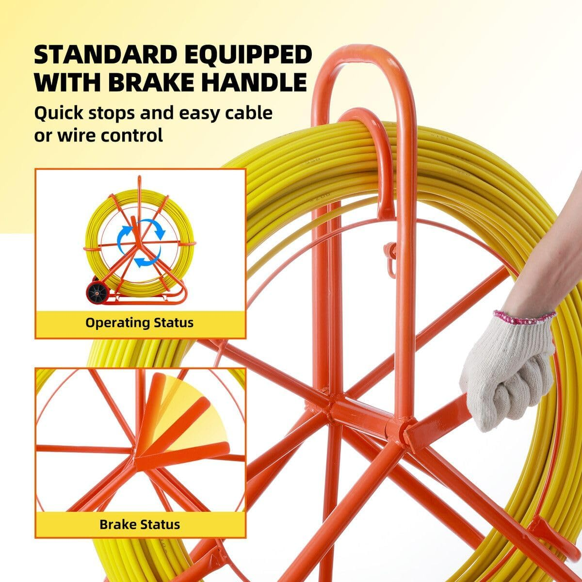 AUSWAY Fish Tape Puller Fibreglass Wire Cable Running Rod Duct Rodder 150Mx8Mm Electrical NBN Fishtape Pulling Tool Brake Wheels Portable Steel Reel Stand image number 6