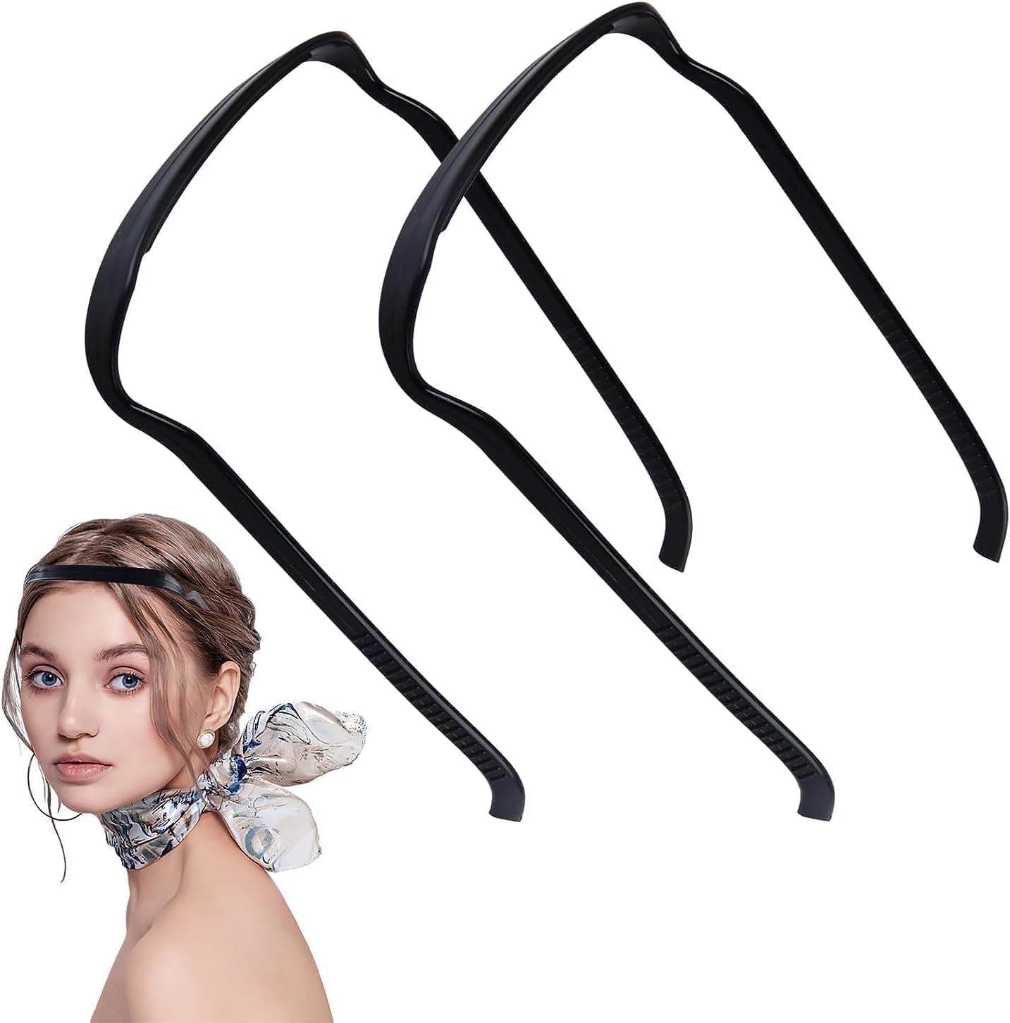 2 Pack Sunglasses Headband for Women - Invisible Hair Hoop, Non-Slip Square Headband for Curly & Thick Hair, Square Hair Headband Fits like Sunglasses - Stylish Headband for All Hairstyles image number 3