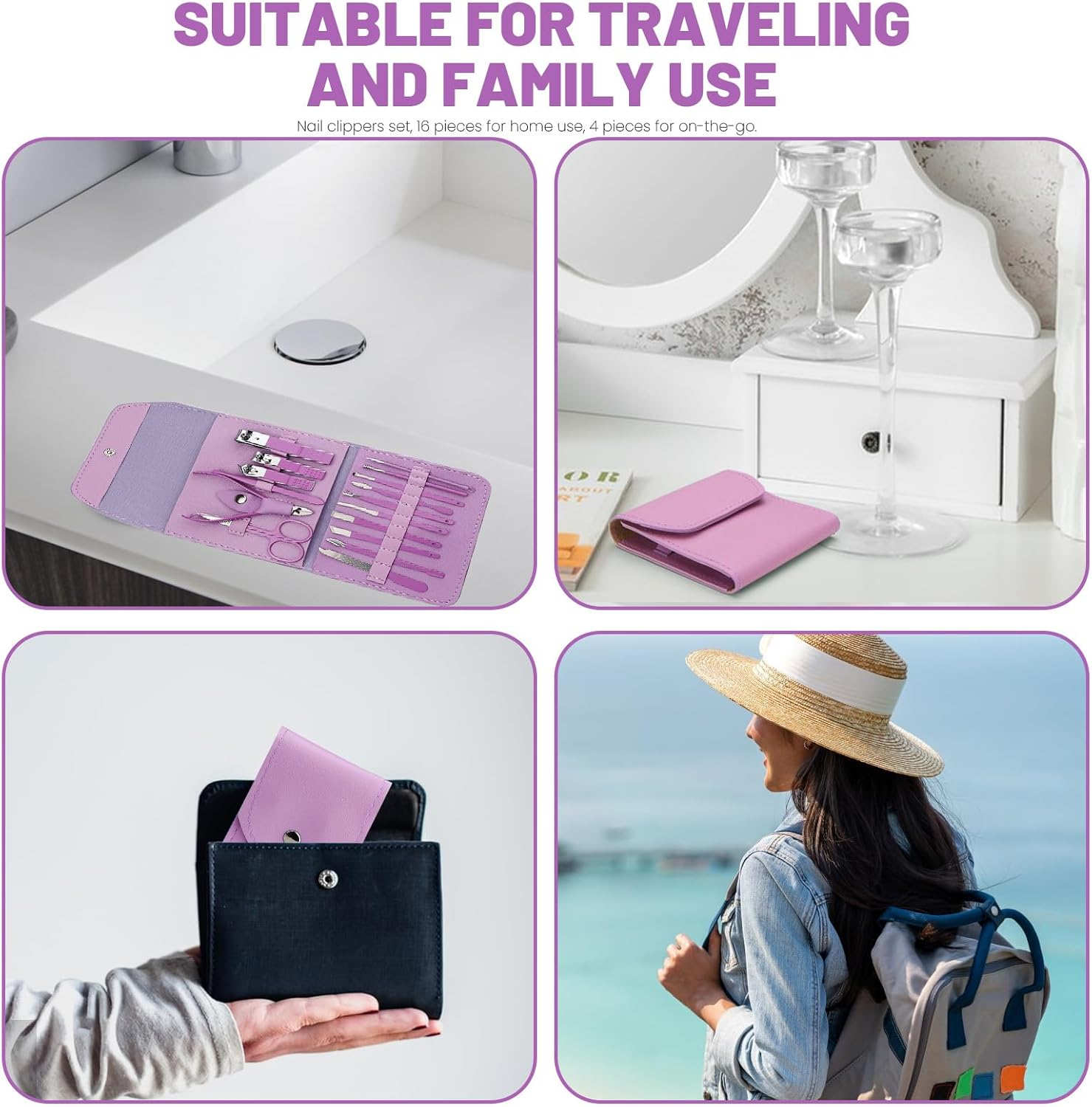 Realand Nail Kit, 2 Set 16 + 4Pcs Manicure Kit, Nail Care Kit, Manicure Pedicure Set, Professional Finger Nail Toe Nail Clipper, Travel Tools Grooming (Purple)