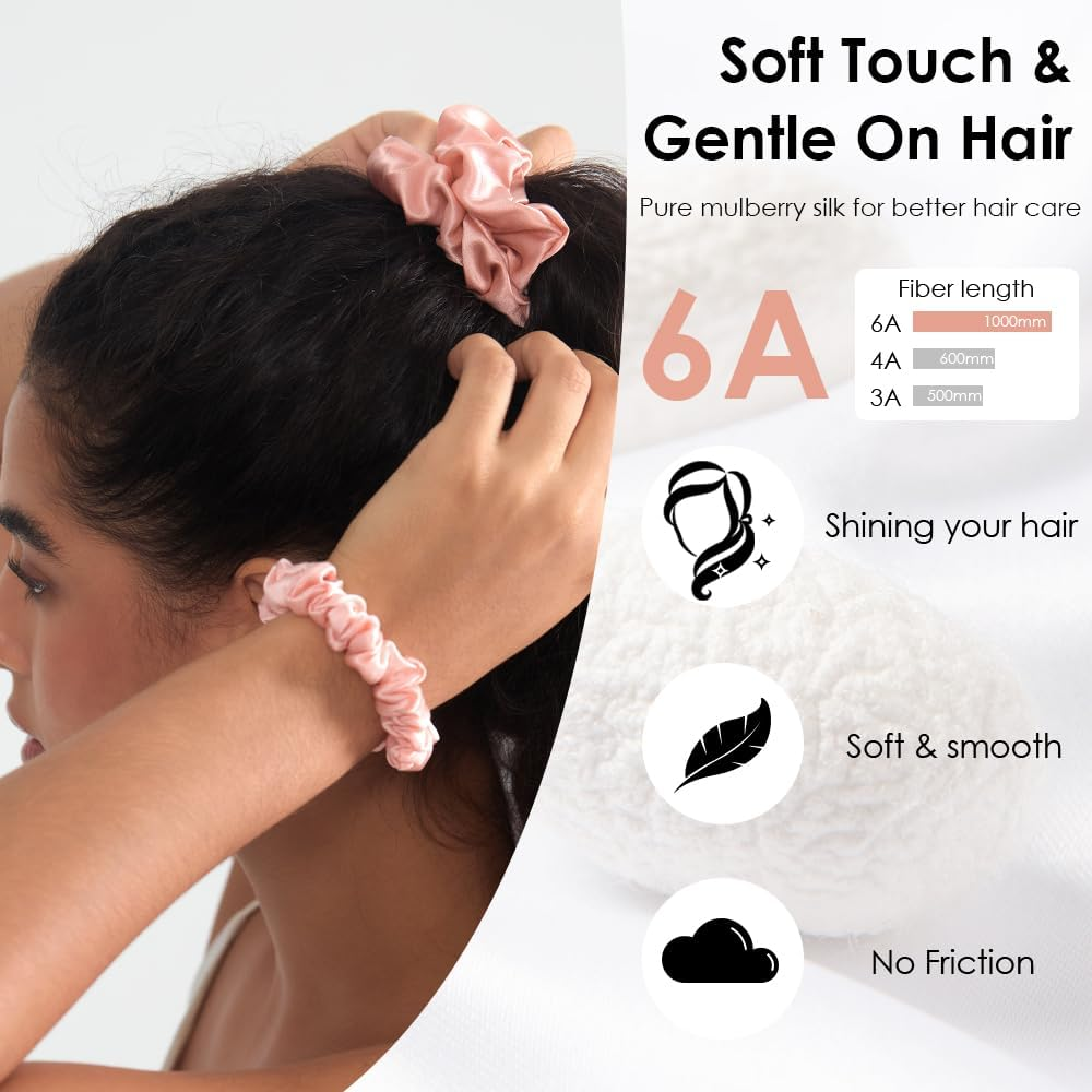 Michooyel 3Pack Silk Scrunchies - Mulberry Silk 16 Momme Scrunchies with Elastic Band - Hair Ties for Women & Girls image number 2