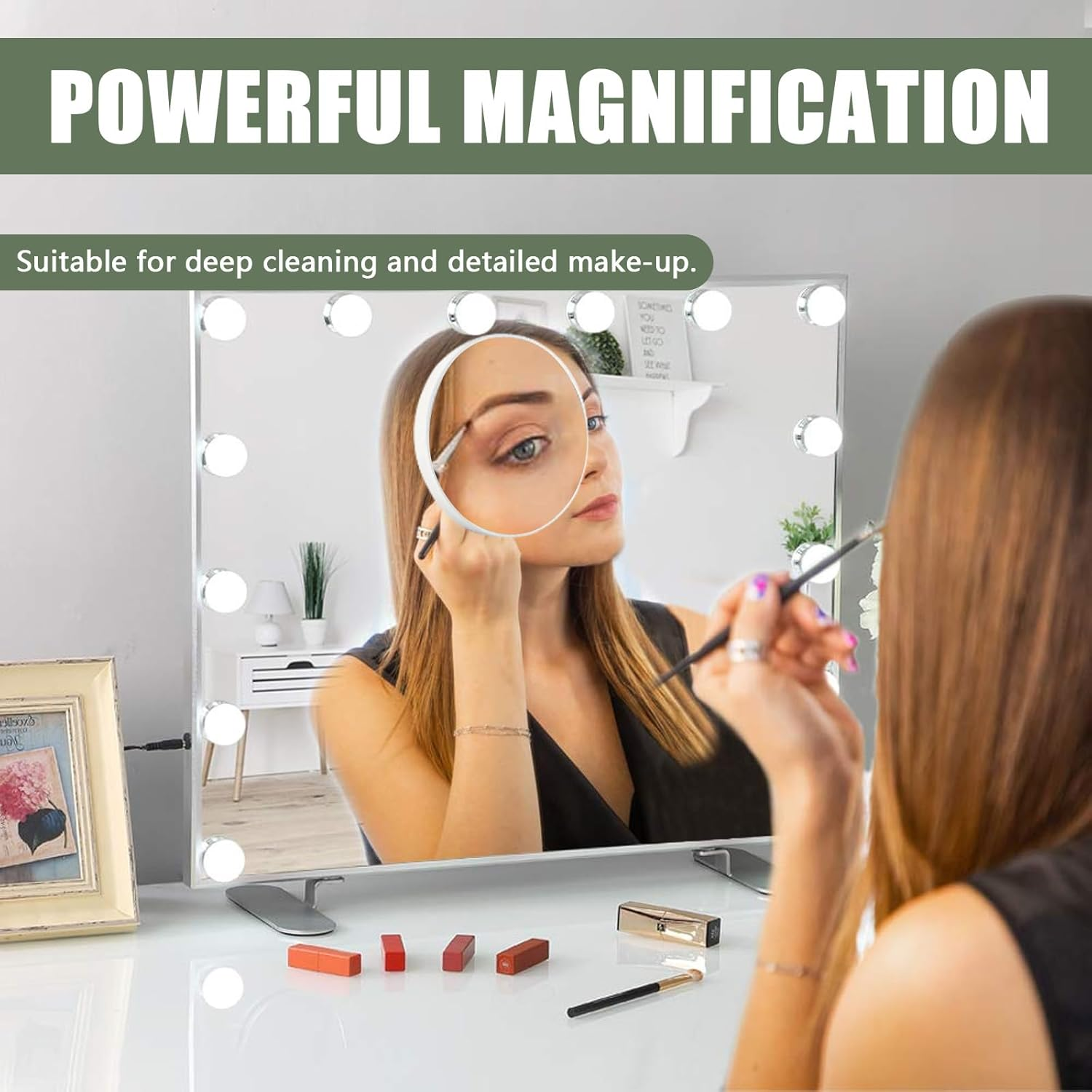 50X Magnifying Makeup Mirror with Suction Cup & 2 Precision Tweezers - Compact Portable Magnifier for Detailed Makeup, Skincare & Contact Lens Wear (White) - Black image number 6