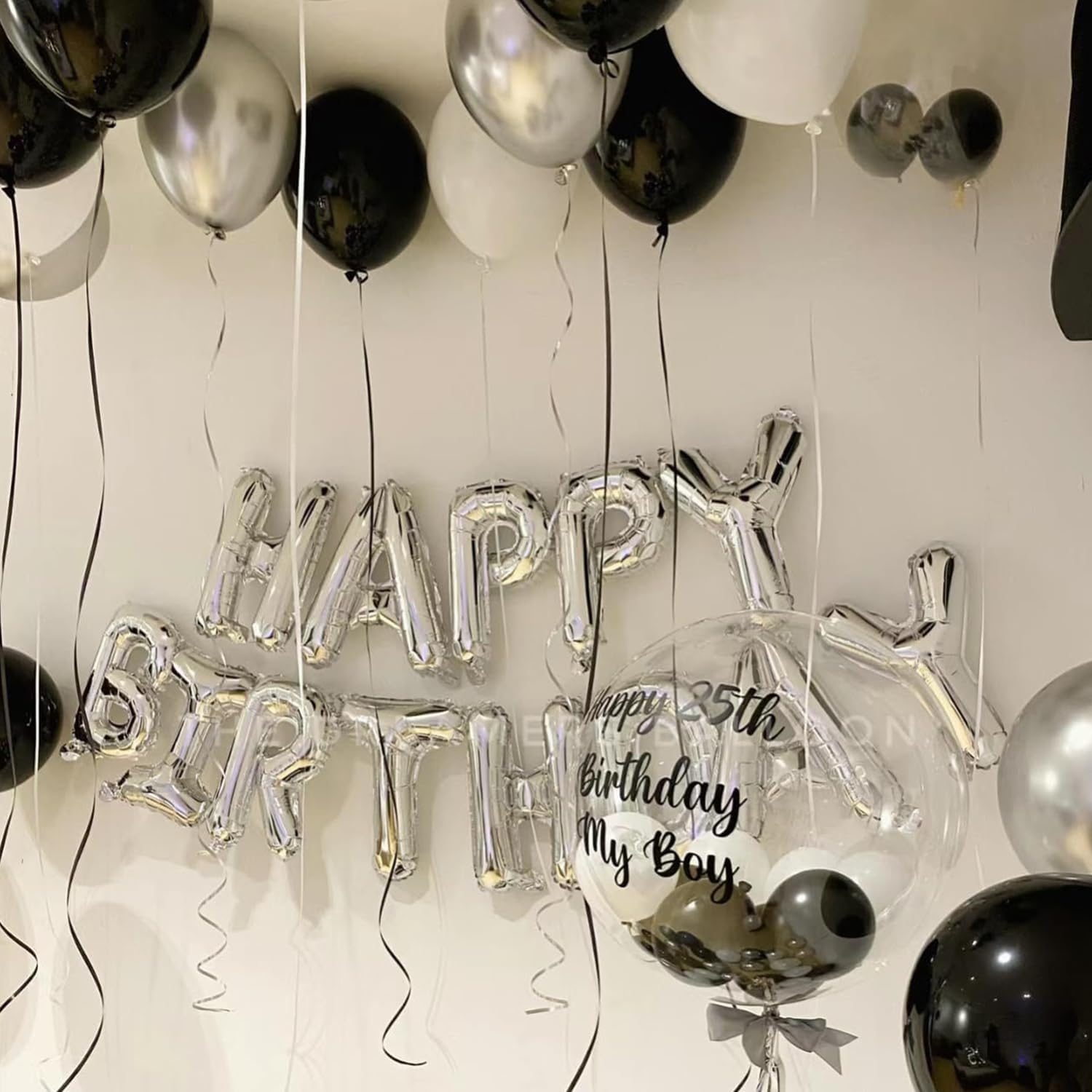 Party Balloons Decorations for Birthday, Christmas, New Years, Wedding, Graduation Decorations Black and Gold Balloons 12In and 5In Latex Party Xmas Decora Bulk (Black White and Silver(75Pcs))