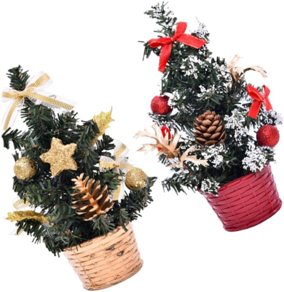 Outanaya 2Pcs Miniature Christmas Tree Model Lifelike Desktop Xmas Tree Decor for Home Party image number 2
