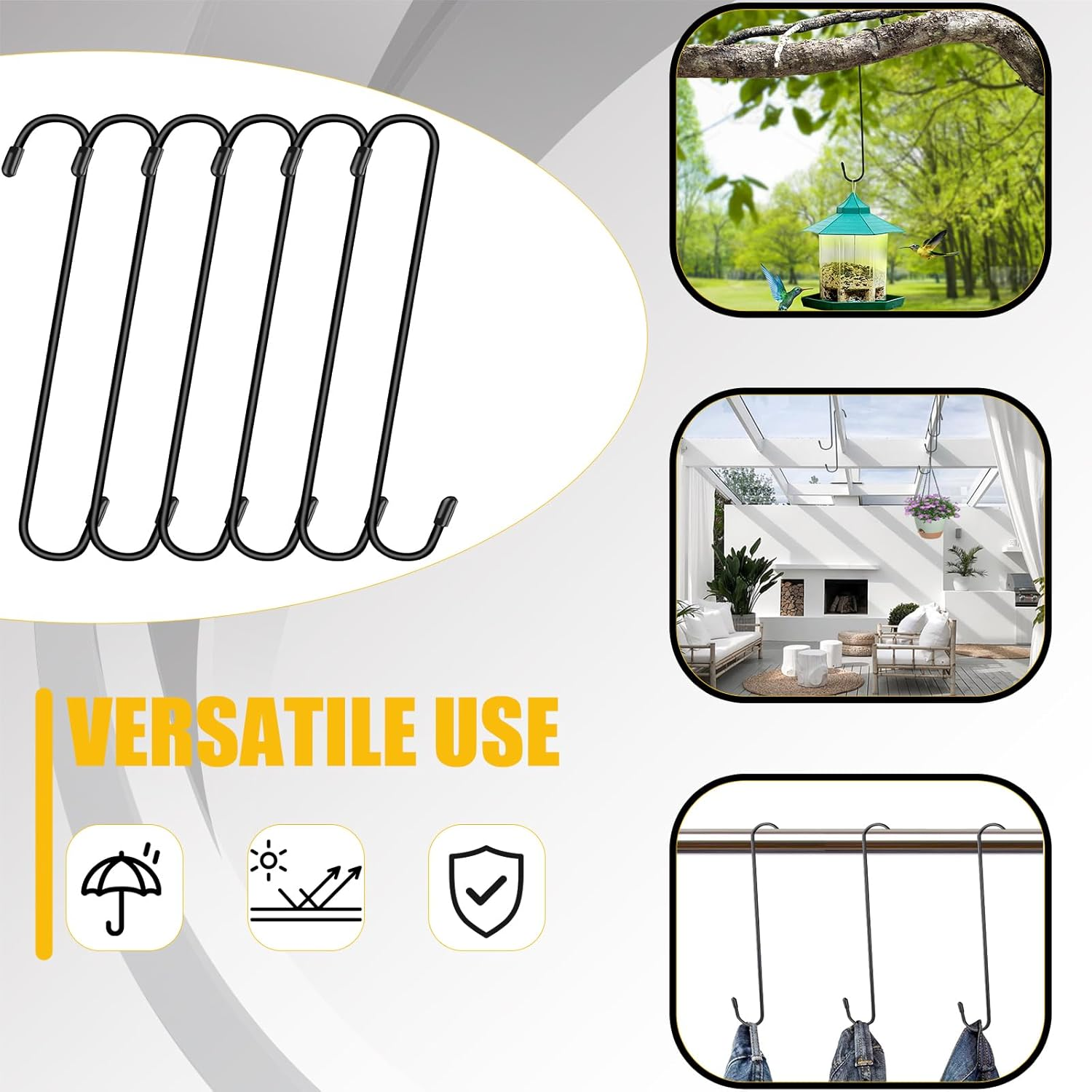 6 Pack 10 Inch Large S Hooks for Hanging Plants,Black Extra Matel Heavy Duty Hook for Hang Brsket,Bird House,Clothes,Kitchenware image number 4
