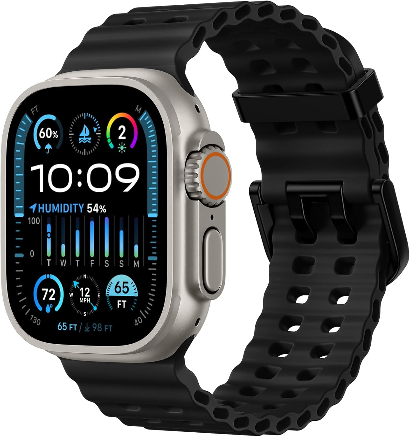 Odbeai Ocean Sport Band Compatible with Apple Watch Ultra 2/Ultra Band for Men 49Mm 46Mm 45Mm 44Mm 42Mm,Outdoors Waterproof Soft Silicone for Iwatch Bands Ultra 2/Series 10 9 8-1 SE Men Orange