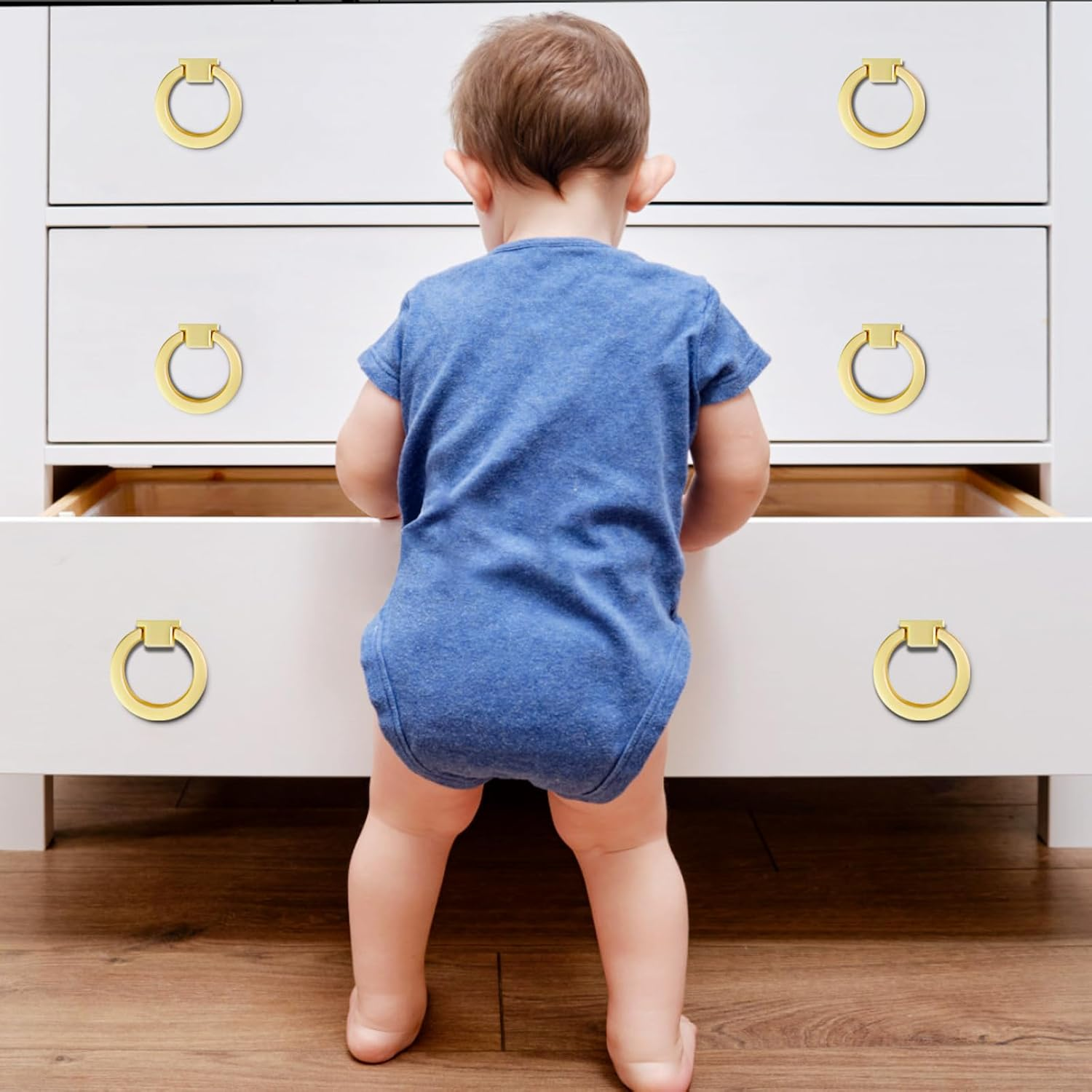 4 Pack Cabinet Knobs, Gold Drawer Pulls, Ring Pulls for Dresser Gold Cabinet Pulls, Brushed Gold Cabinet Knobs for Cupboard Wardrobe (Gold) image number 5