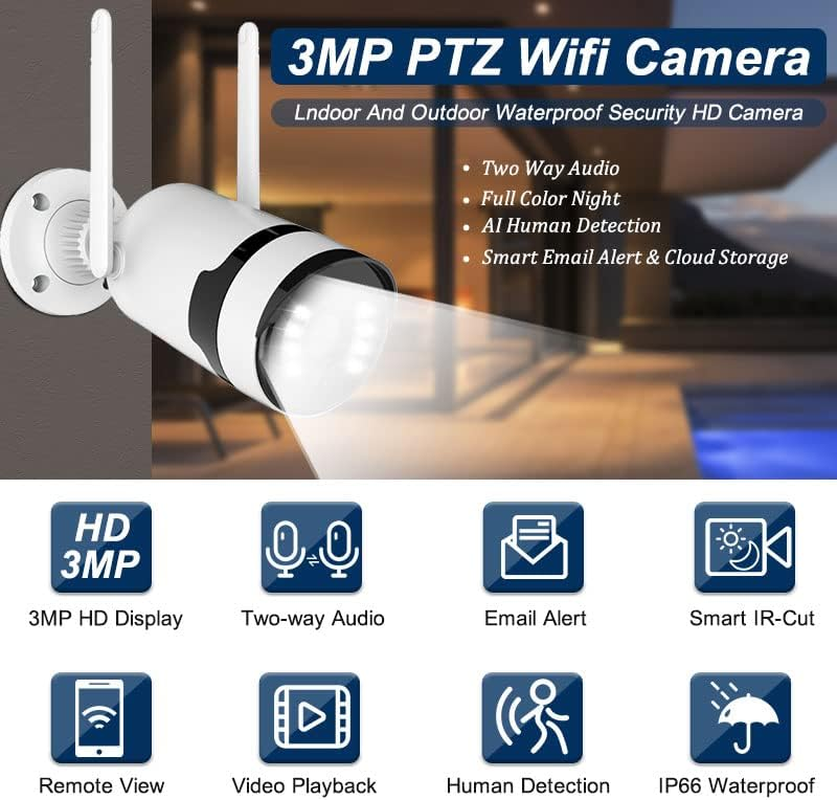 5MP Security Camera Outdoor/Indoor Security System, 2K Wifi IP Security Camera for Home with Night Vision, 2-Way Audio, Motion Detection, Weatherproof