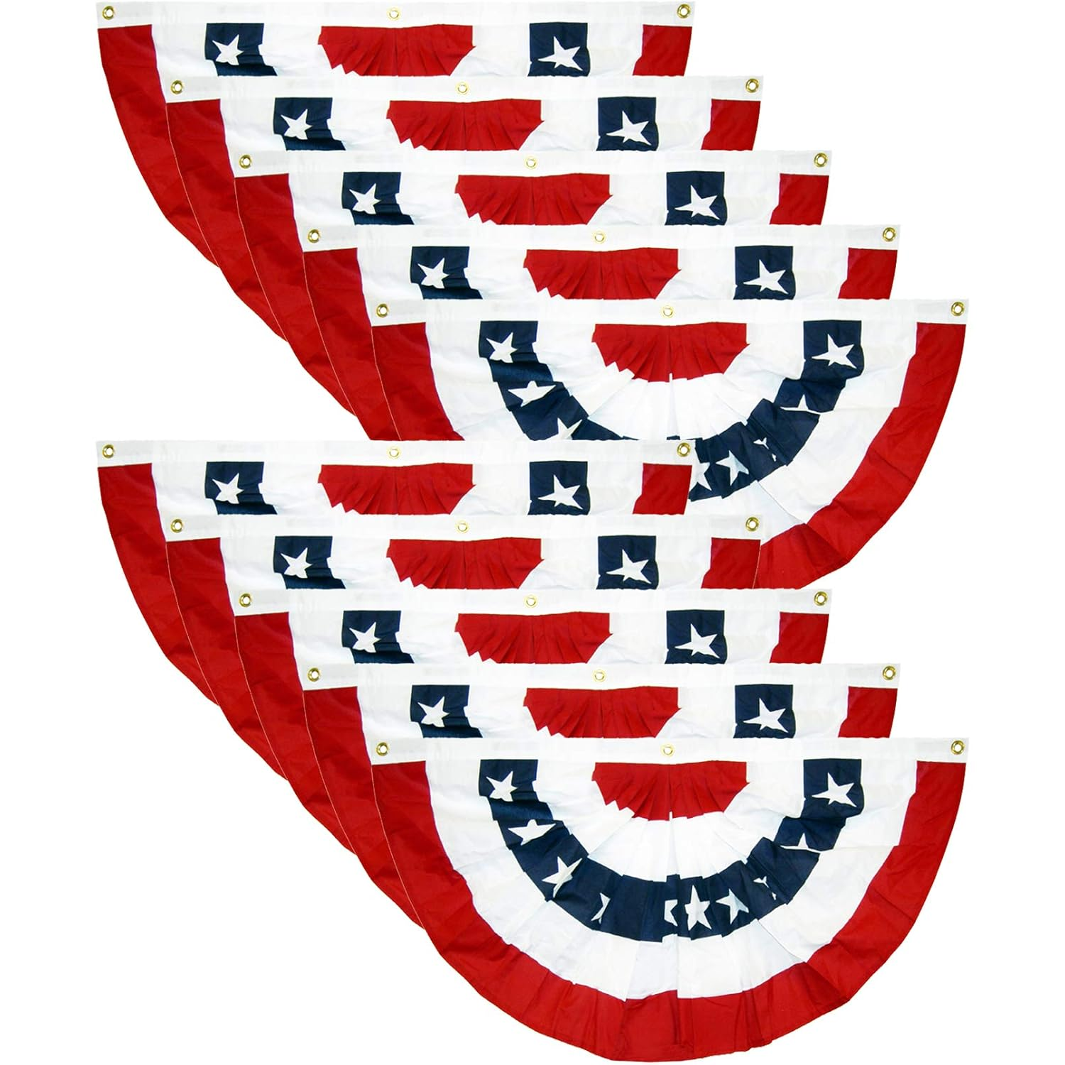 Ebaokuup 10PCS USA Patriotic Pleated Fan, 3X1.5Ft American Bunting Banner, Stars and Stripes Flag for Memorial Day and 4Th of July