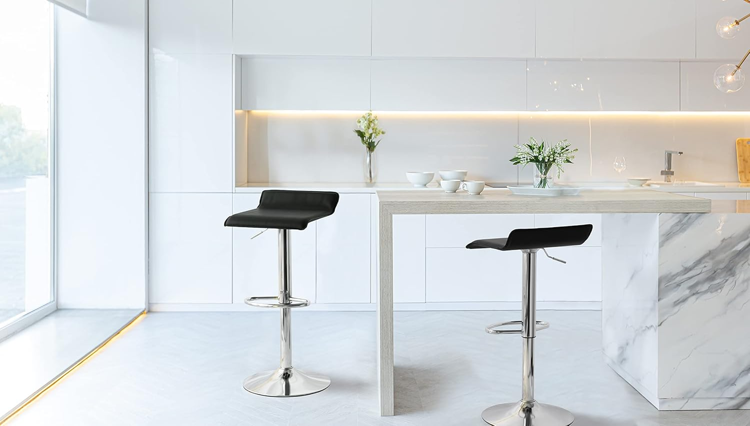 Lenoxx Low Back Leather Barstool - Pack of 2, Stylish Design, Stable & Sturdy, Comfortable Seating, Adjustable Height (90-110Cm) Max Capacity - 150Kg. Color - Black image number 4