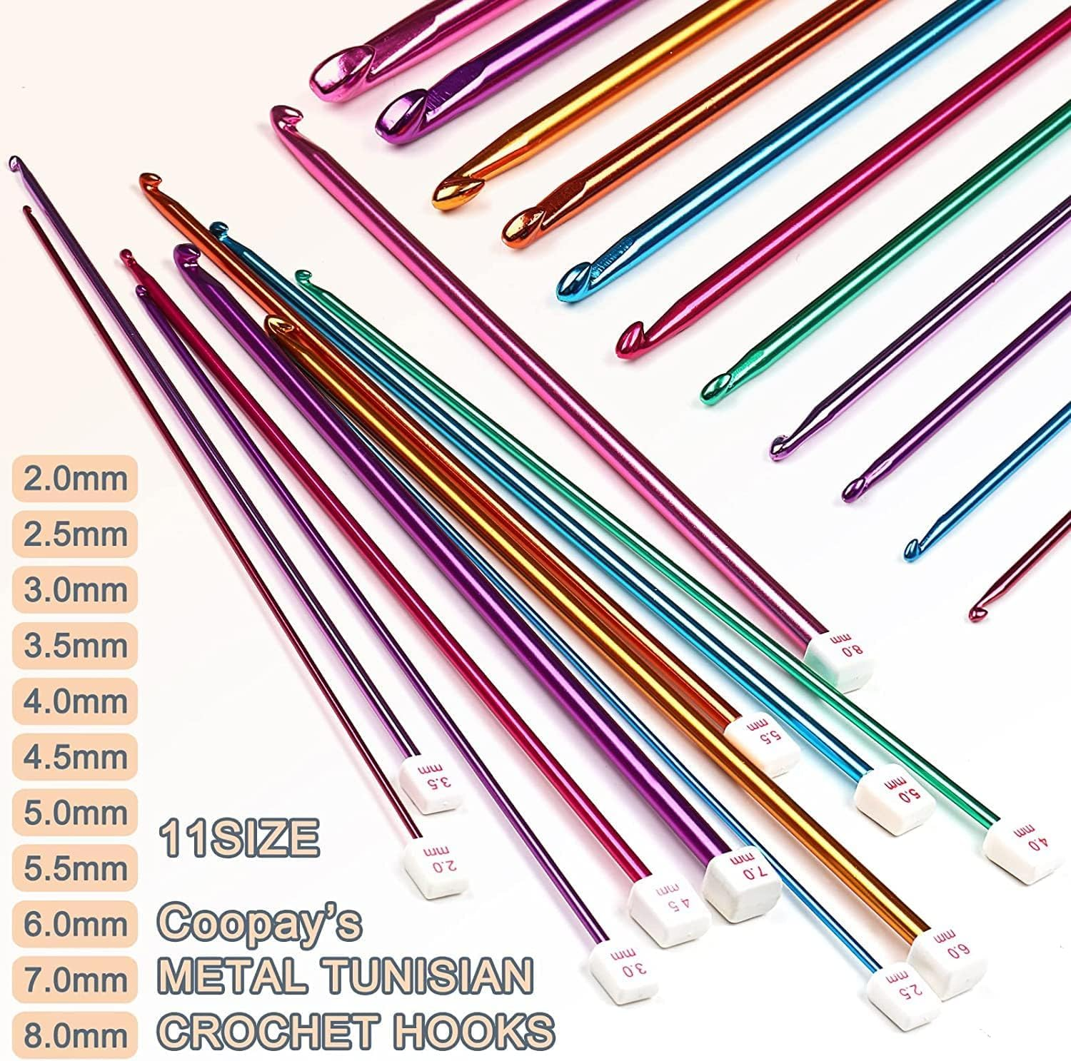 11Pcs Long Crochet Hook Set, Colorful Tunisian Crochet Hooks Afghan Crochet Needles for Crocheting, 2Mm to 8Mm, Great Knitting Crochet Supplies Tool Set for Beginner Crocheter Knitter image number 4