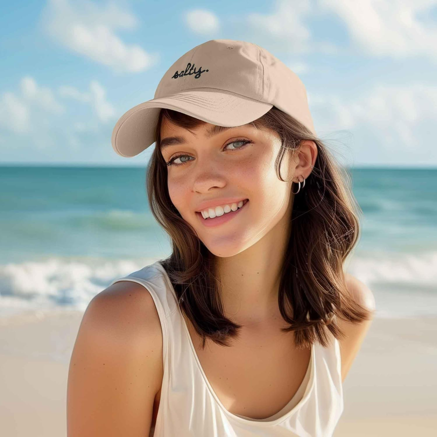 DALIX Salty Embroidered Cotton Beach Baseball Cap Adjustable Dad Hat Womens