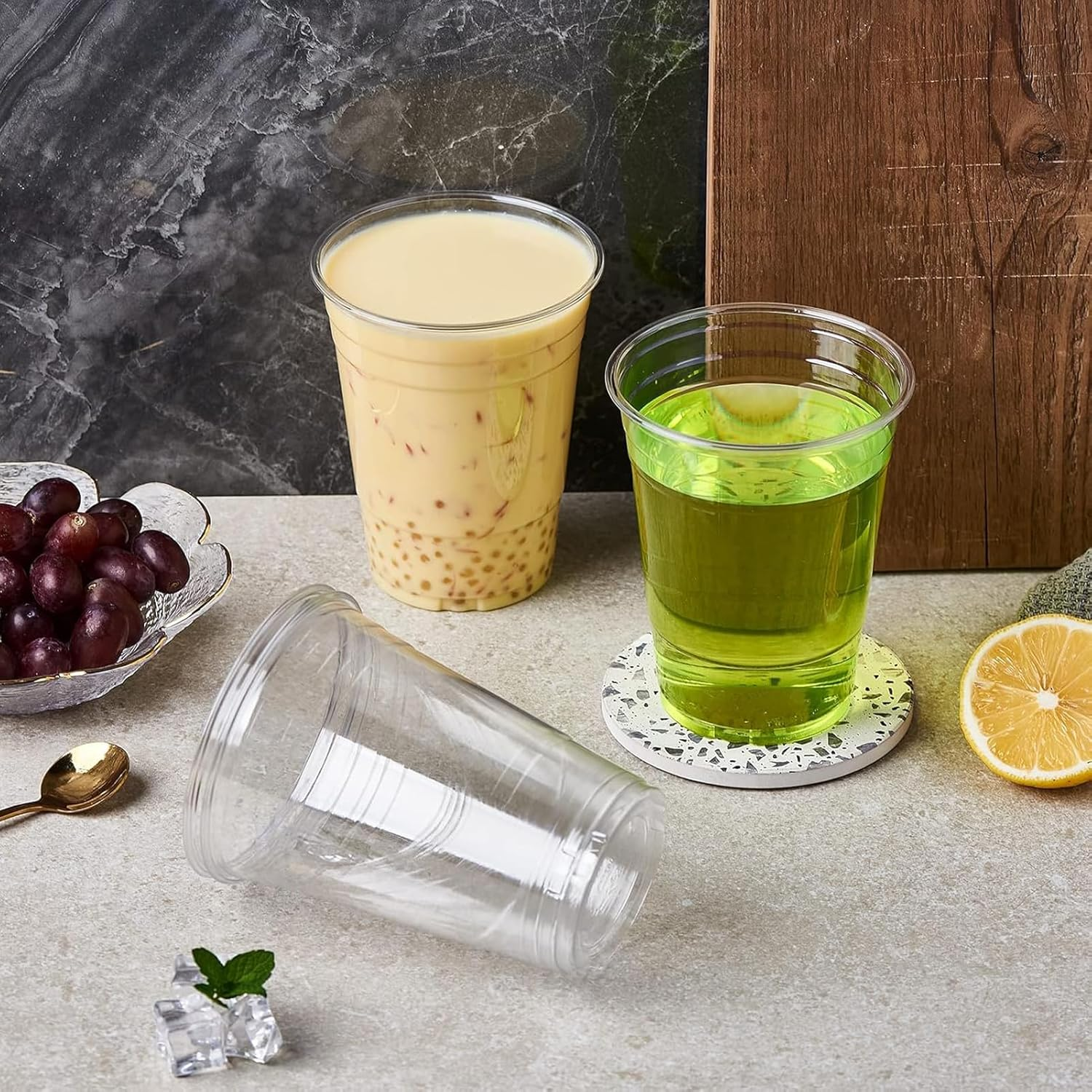 300 Pack 16Oz Clear Plastic Cups ，Reusable PET Transparent Drinking Cups,Beer Cups,Coffee Cups for Wedding Party Picnic Bbq,Durable,Resistant,Bpa Free, Recyclable