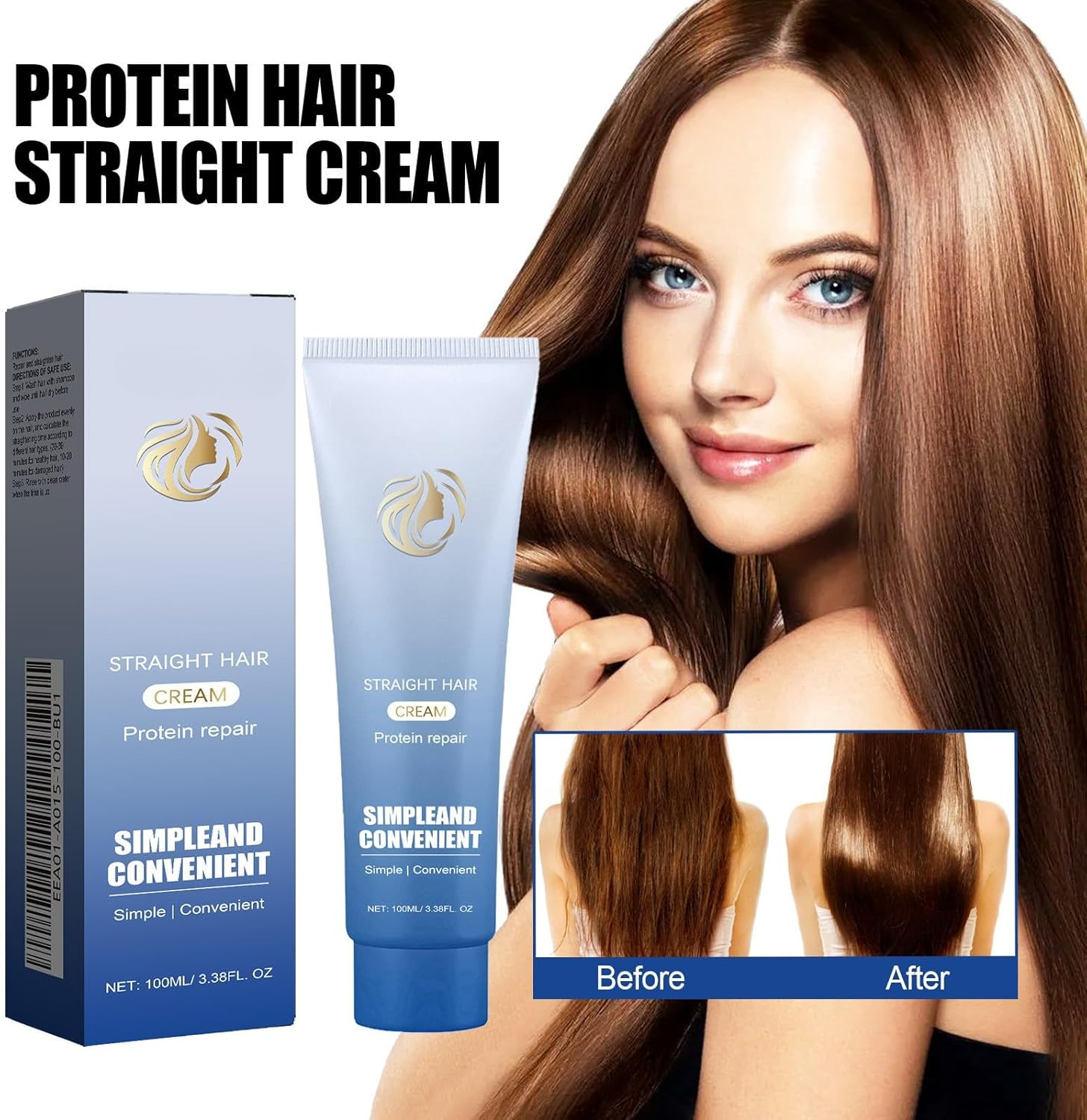 Protein Correction Hair Straightening Cream, Silk & Gloss Protein Hair Cream, Keratin & Amino Acid Nourishing Smoothing Solution for Frizzy Dry Curly Hair, Formaldehyde-Free Salon Care (4Pcs) - 4Pcs image number 3
