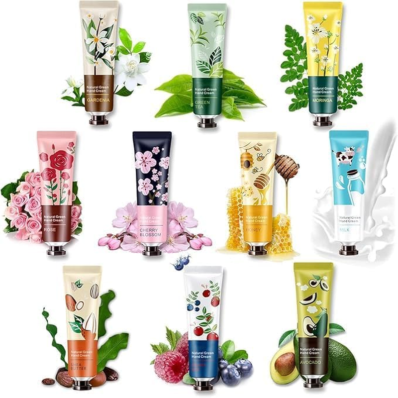 WOYAODONG Hand Cream Gift Set, 10 Pack Natural Botanical Mini Lotions, 30Ml Each, Assorted Fragrances Including Cherry Blossom, Rose, Green Tea